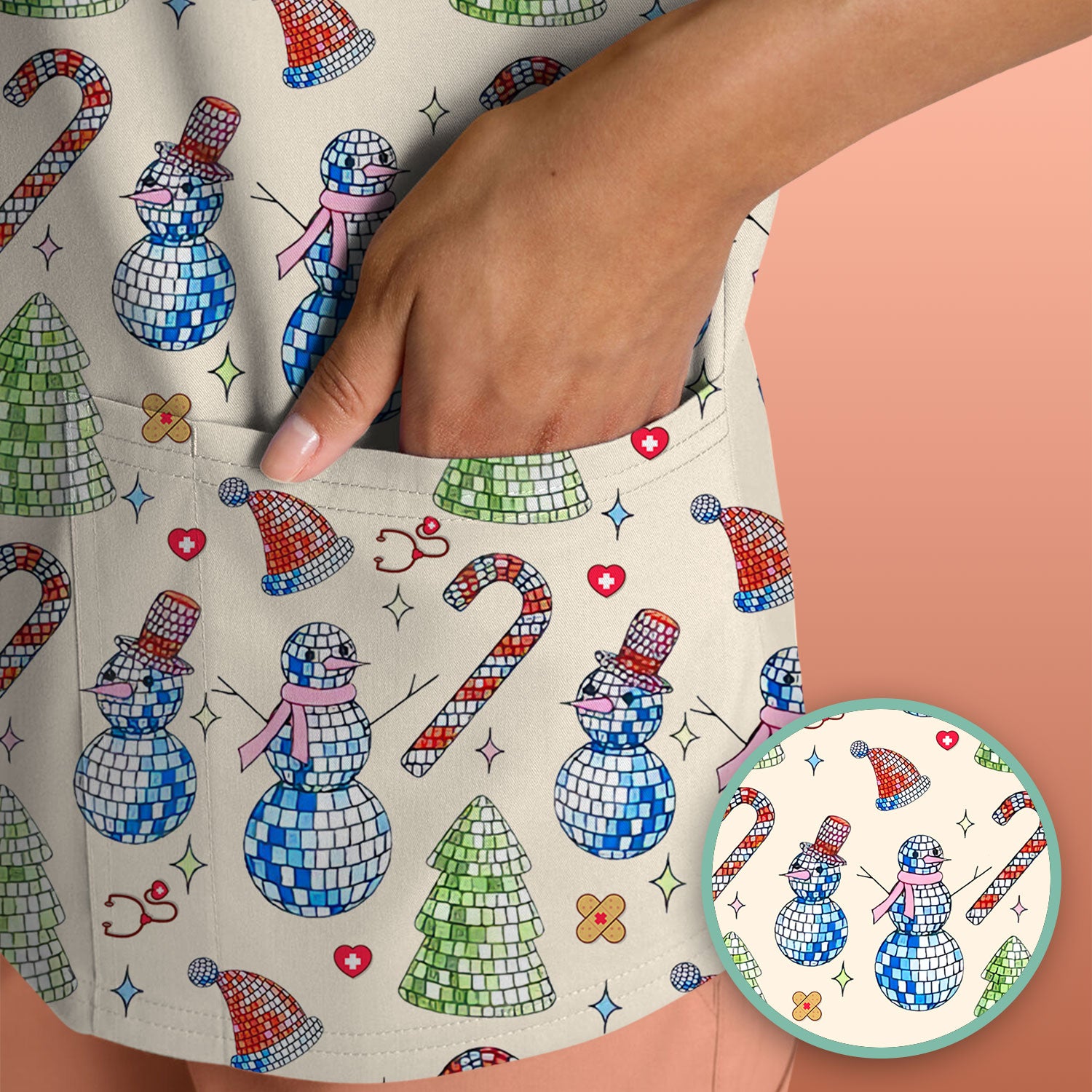 Funny Snowman Scrub Top for Women - Breathable Fabrics Med Uniform - Comfortable Scrubs for Nurses - Christmas Gift for LPN CNA RN