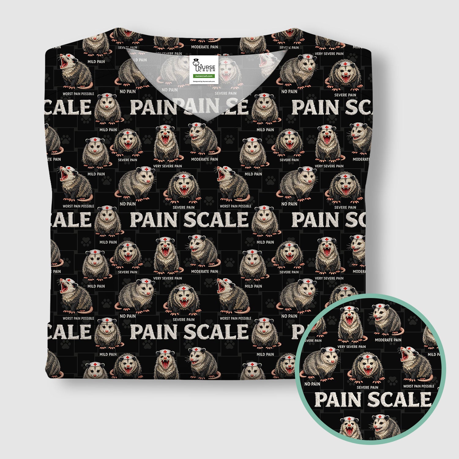 Edgy Possum Pain Scale Nurse Pattern Scrub Top, Comfortable Scrubs For Nurses