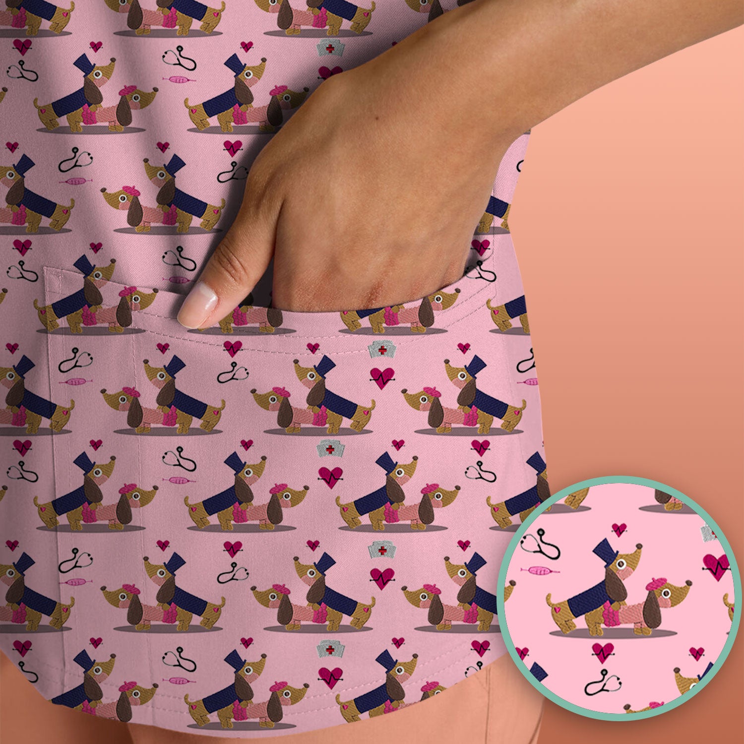 Cute Dachshund Valentine Nurse Scrub Top - Funny Gift for Women