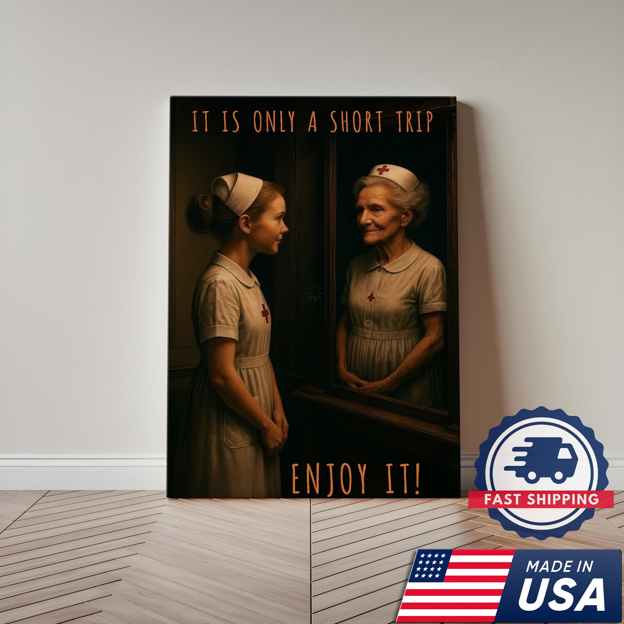 Vintage Young and Old Nurse Canvas, It Is Only A Short Trip Enjoy It, RN LPN CNA Gift