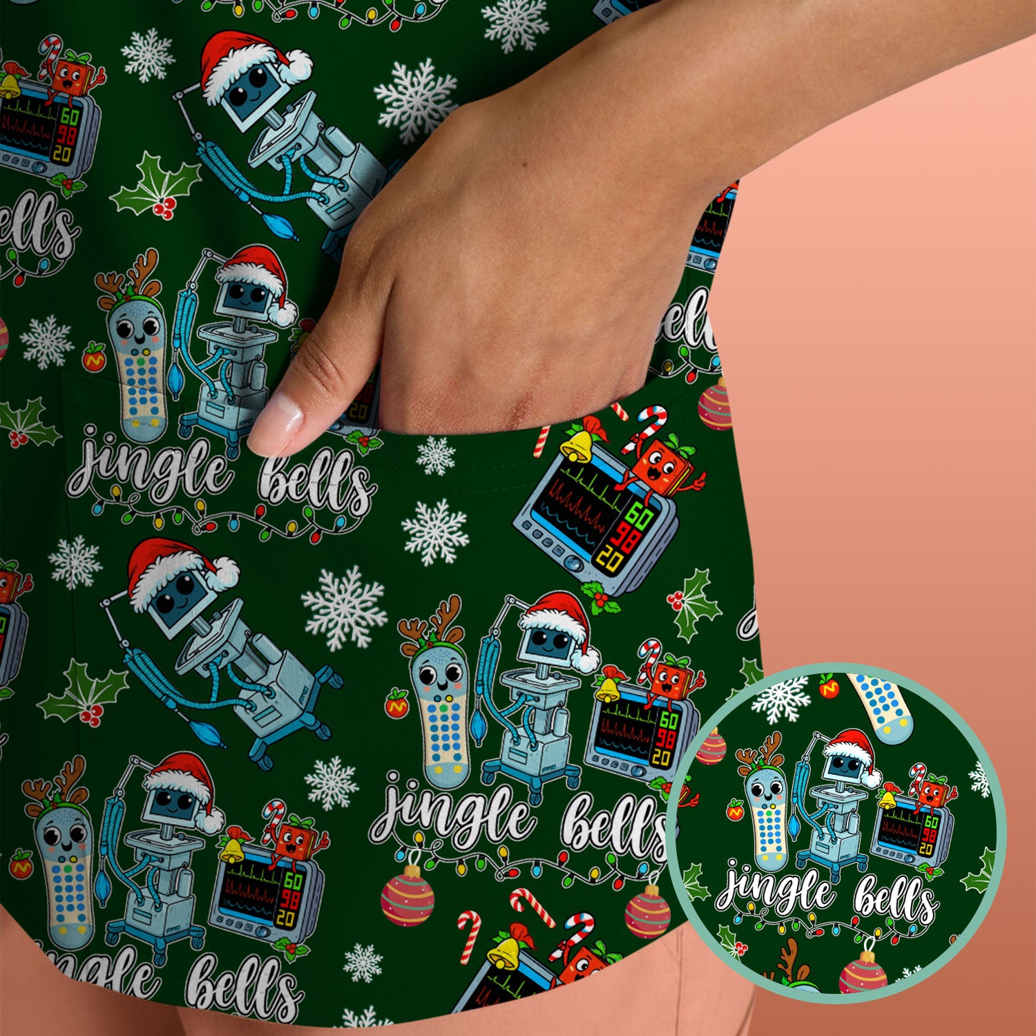 Funny Jingle Bells Holiday Scrub Top - Funny Christmas Scrubs for Nurses - Breathable Fabrics Nursing Uniform