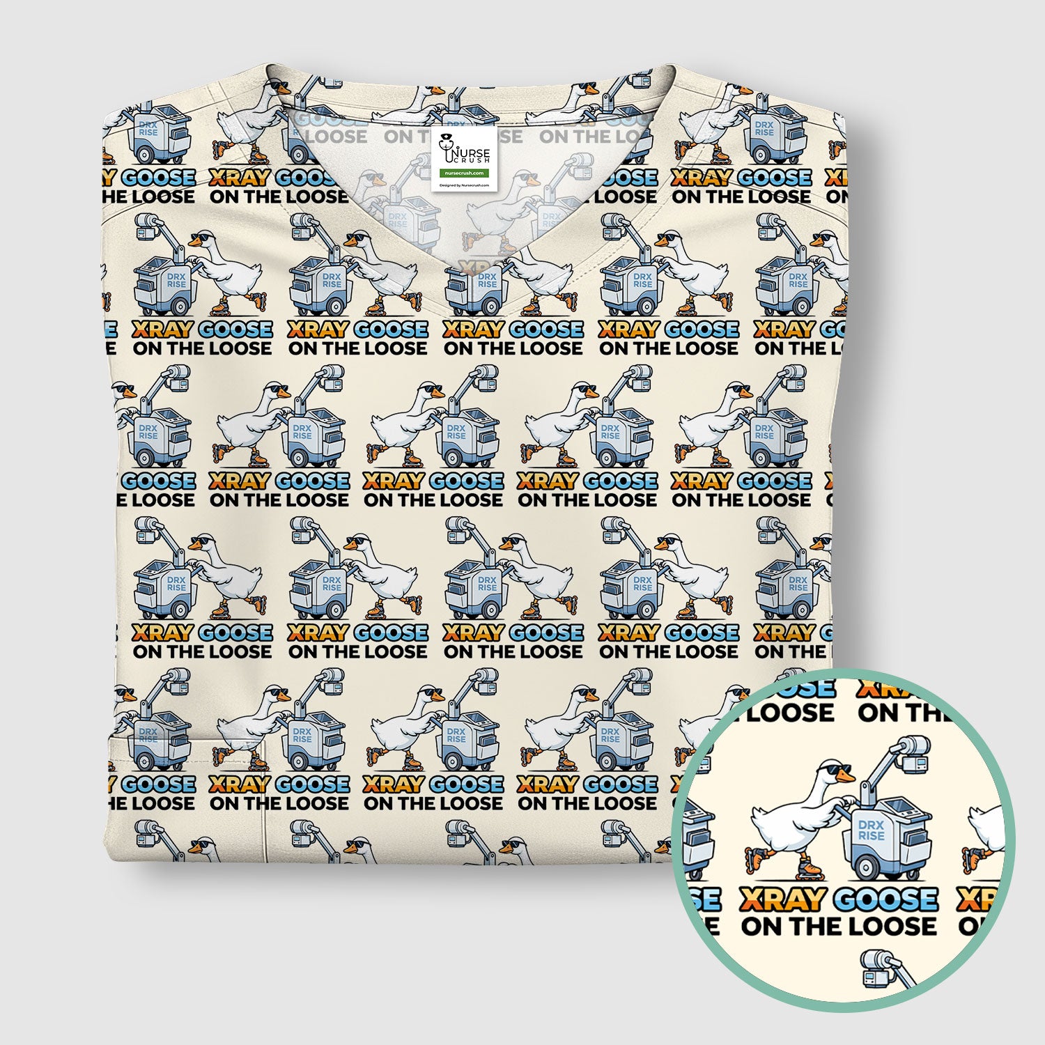 Funny Xray Goose On The Loose Pattern Scrub Top, Comfortable Scrubs for Nurses
