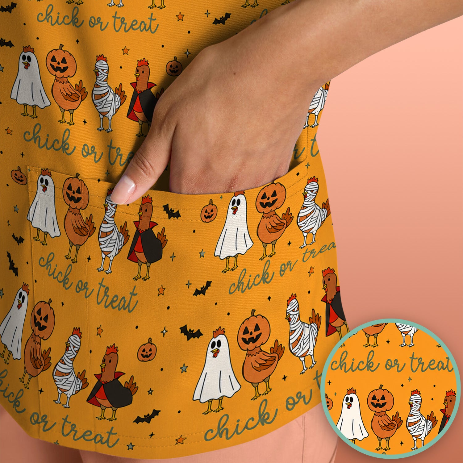Funny Chick Or Treat Season Scrub Top, Comfortable Scrubs for Nurses