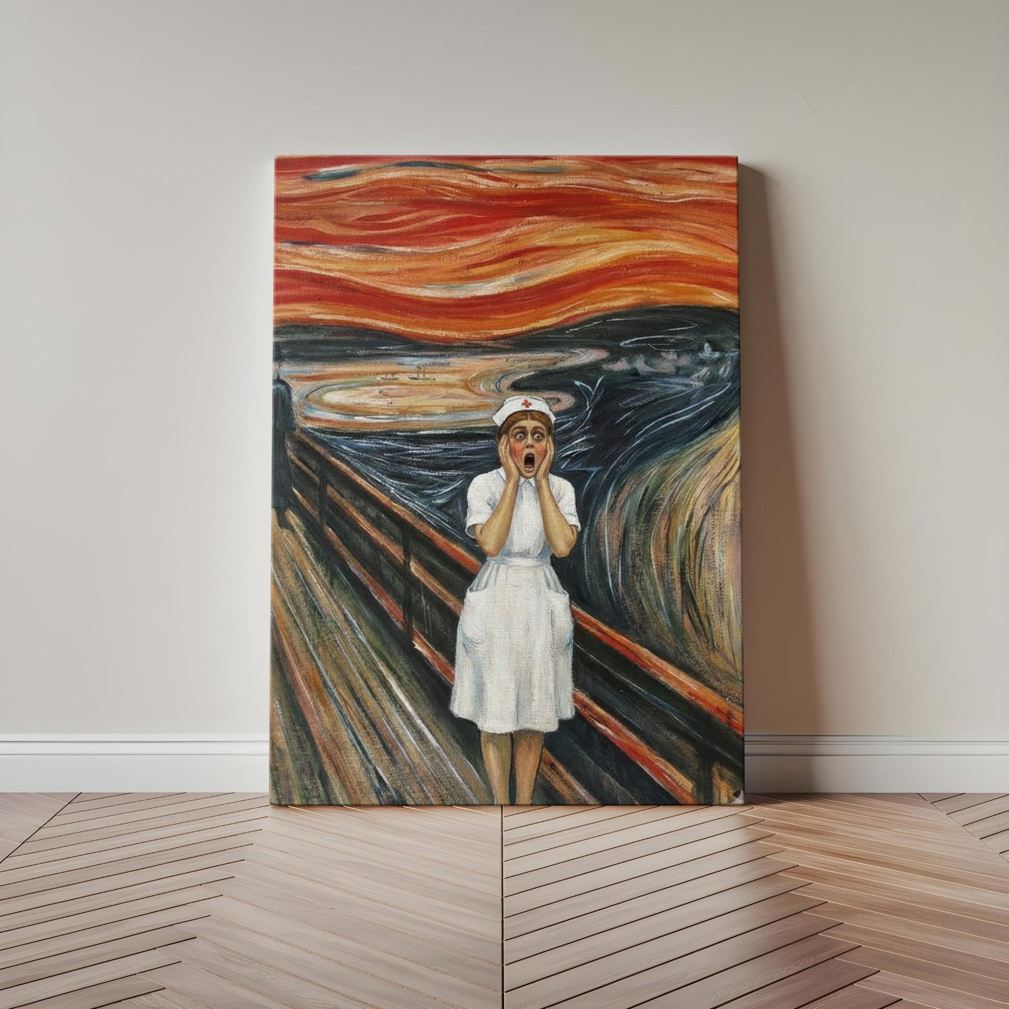 Funny Stressed Nurse Wall Art, The Scream by Munch Parody Expressionism Canvas, RN LPN CNA Gift