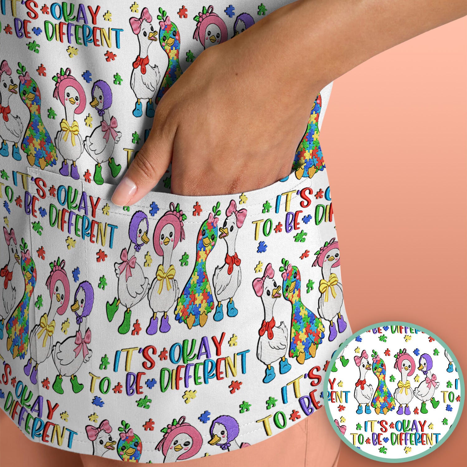 It’s Okay To Be Different Duck Pattern Scrub Top, Comfortable Scrubs For Nurses