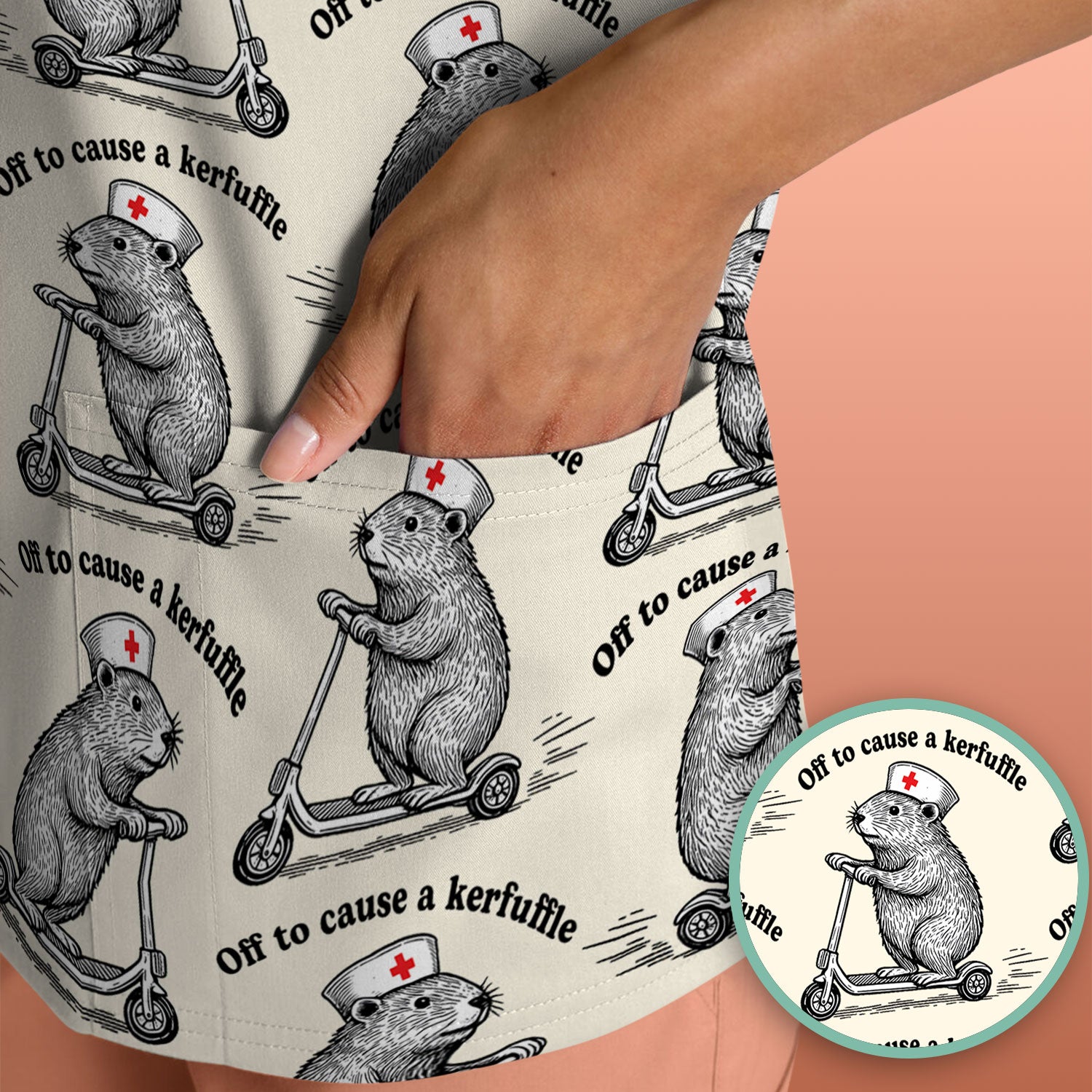Funny Nurse Mouse Scooter Print Scrub Top, Comfortable Scrubs for Nurses