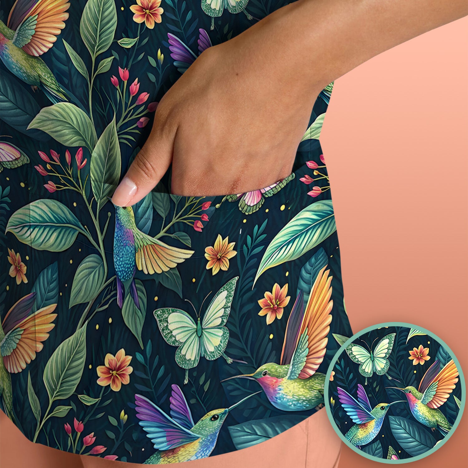 Vibrant Hummingbird Garden Nurse for RN, CNA, Botanical Medical Scrub Top, Comfortable Scrubs for Nurses
