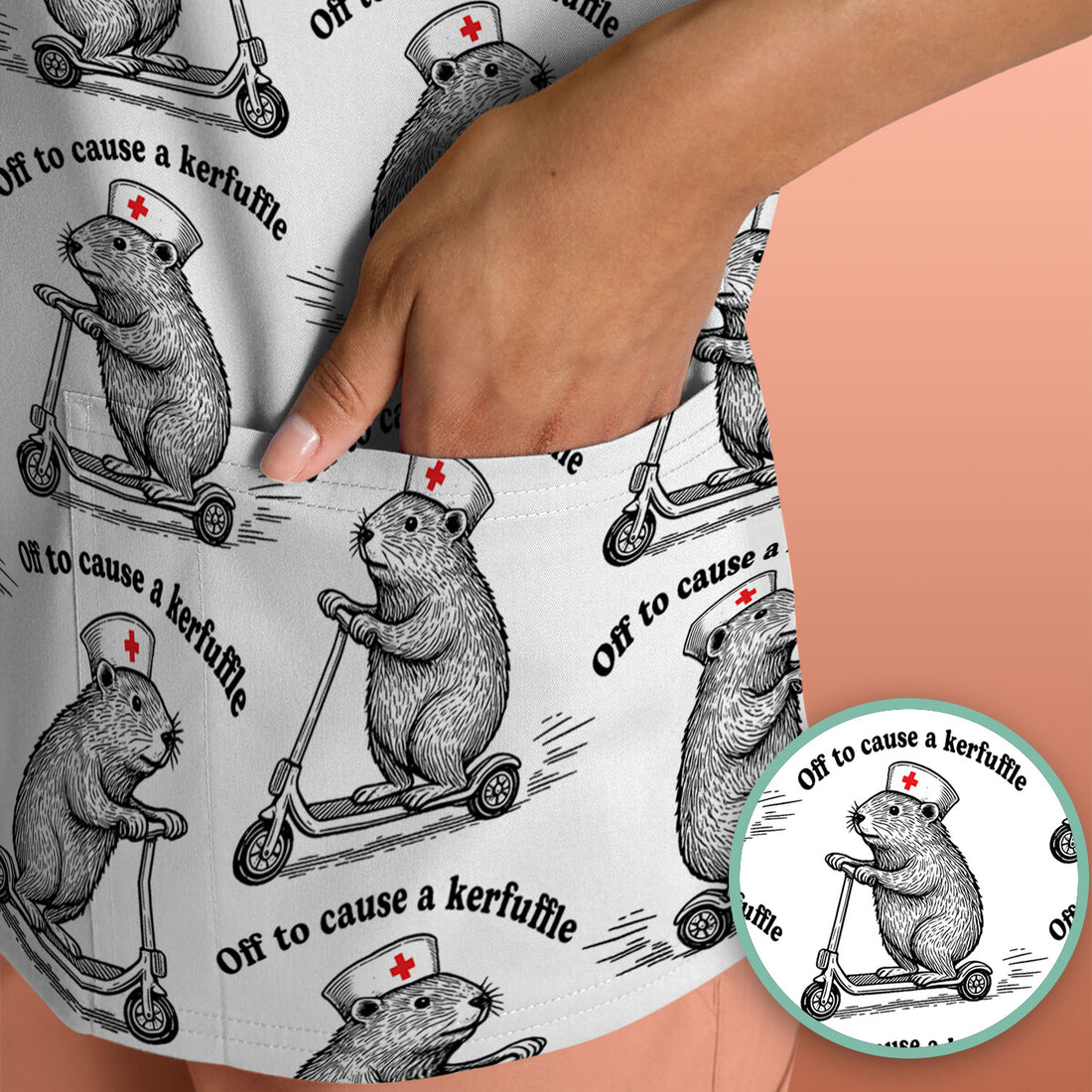 Funny Nurse Mouse Scooter Print Scrub Top, Comfortable Scrubs for Nurses