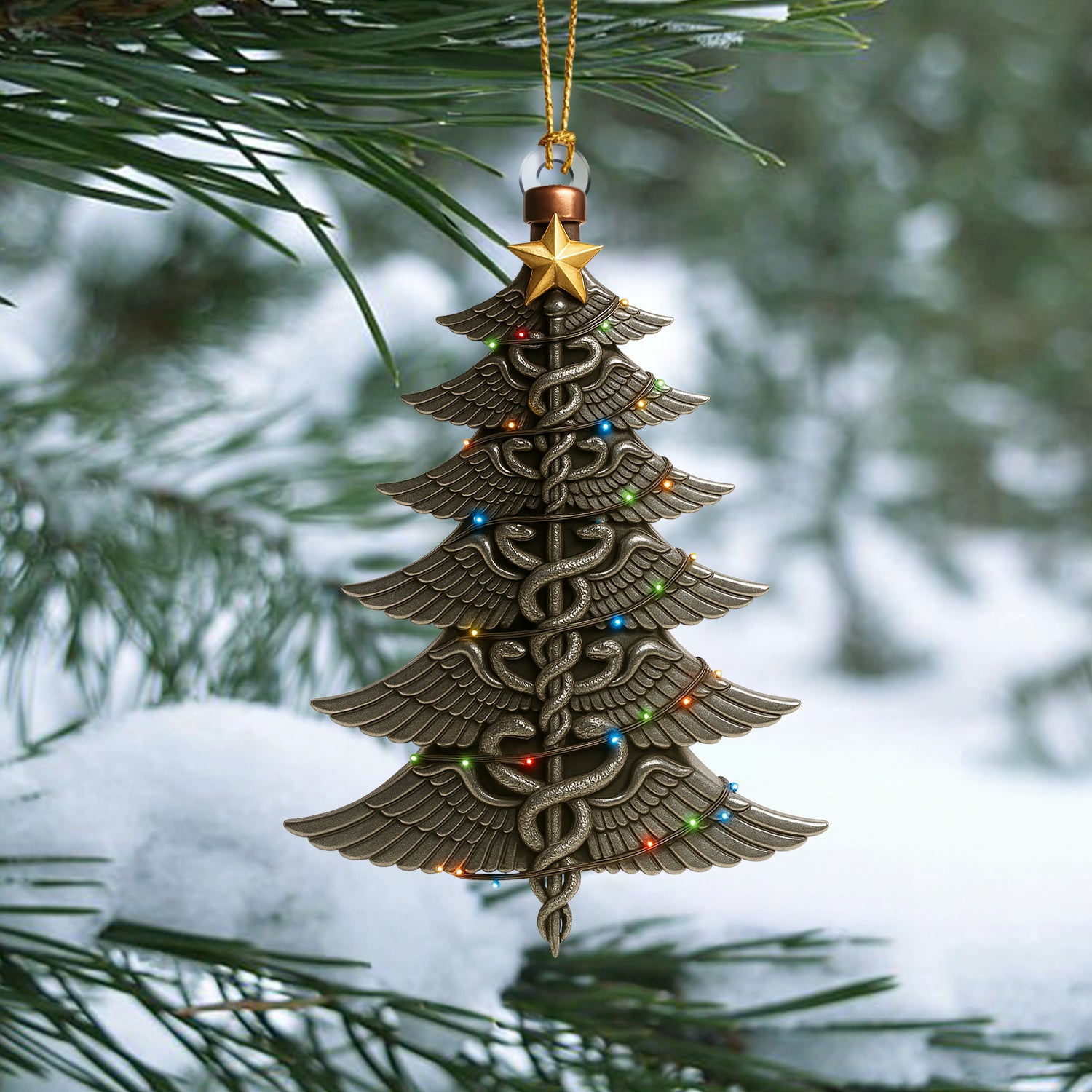 Medical Caduceus Christmas Tree Ornament, Healthcare Worker Holiday Decor, Nurse Doctor Gift, Medical Symbol Christmas Ornament