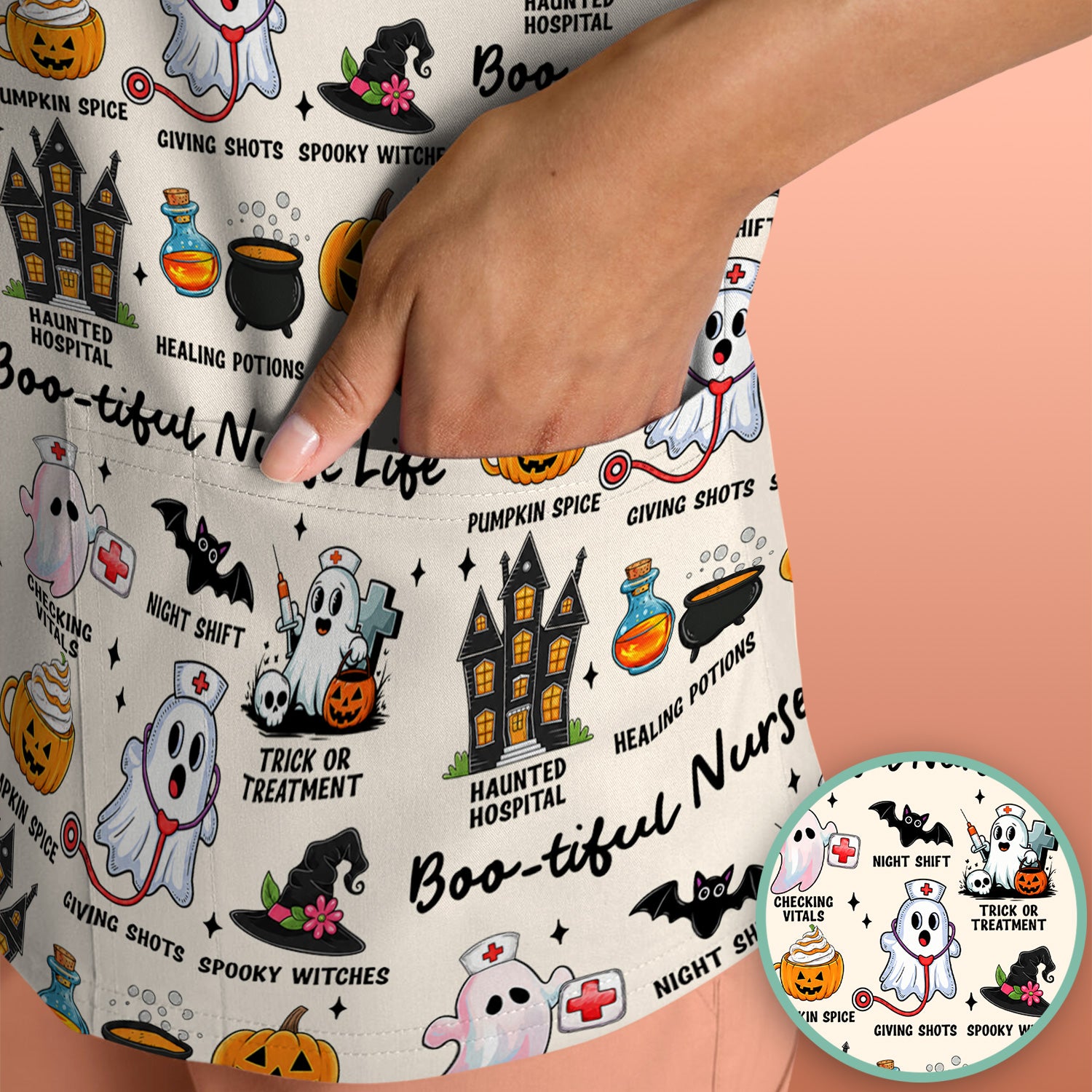 Spooky Halloween Boo-tiful Nurse Life Scrub Top, Comfortable Scrubs for Nurses