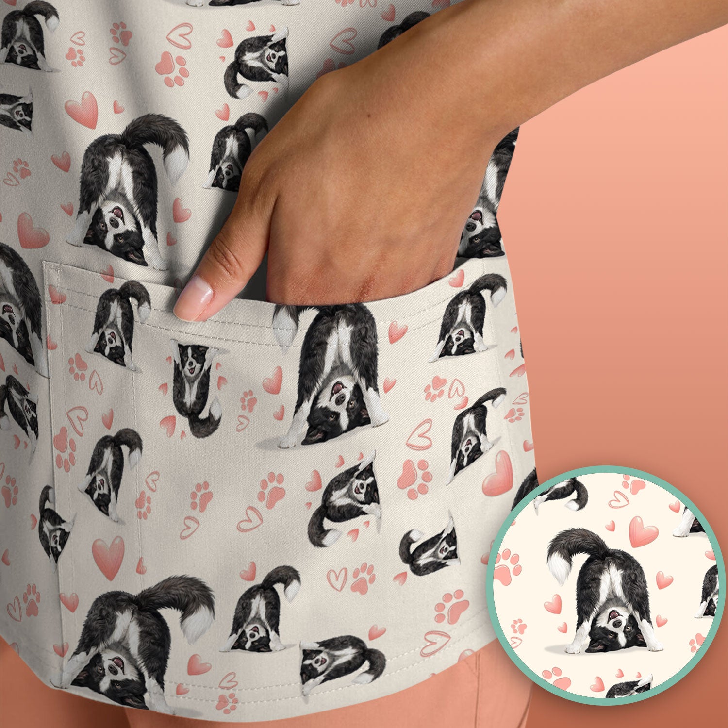 Cute Puppy Heart Medical Pattern Scrub Top, Comfortable Scrubs for Nurses