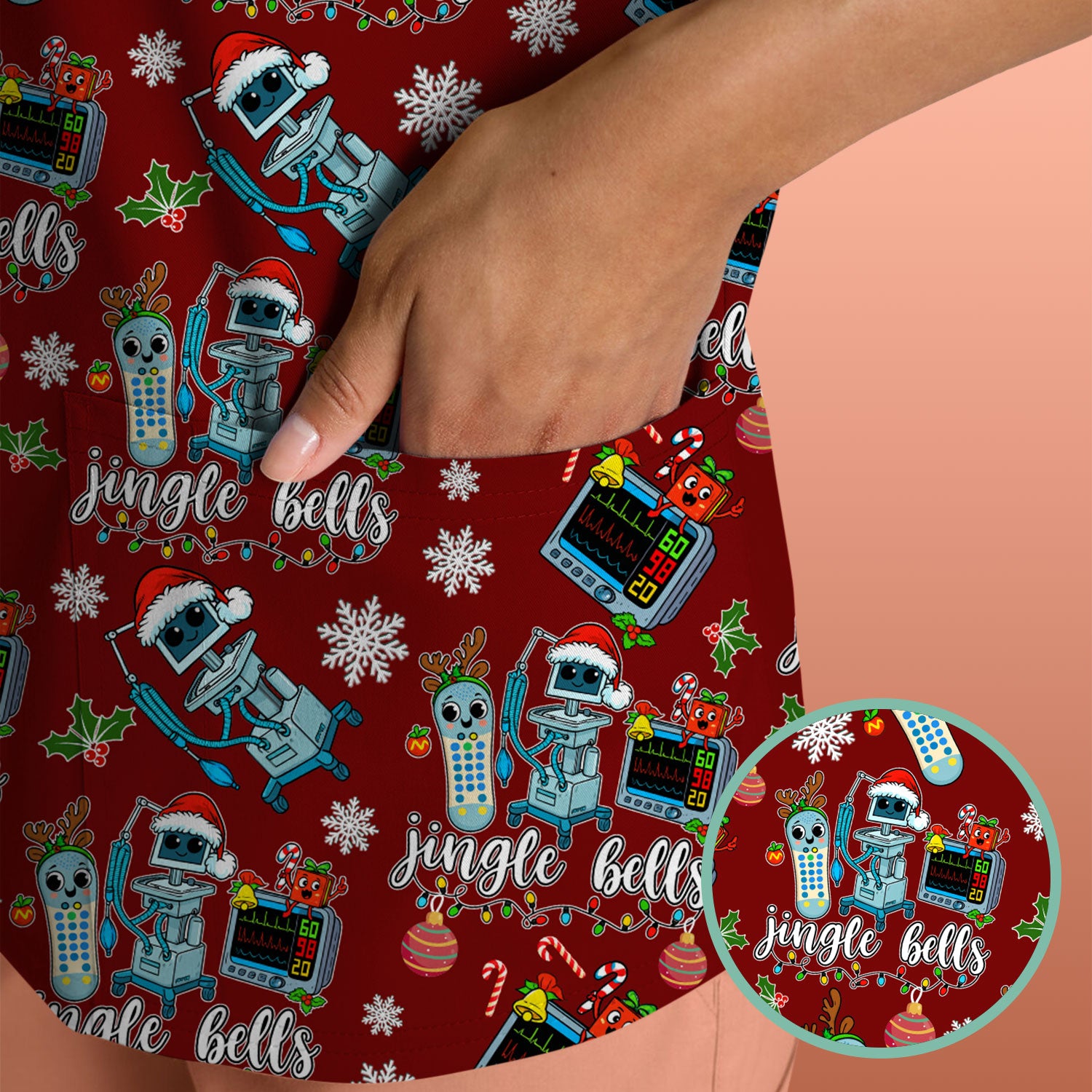 Funny Jingle Bells Holiday Scrub Top - Funny Christmas Scrubs for Nurses - Breathable Fabrics Nursing Uniform