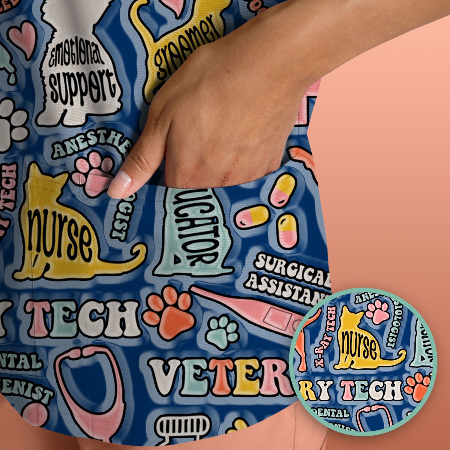Veterinary Tech Nurse Scrub Top - Dog Cat Pet Medical Shirt - Funny Vet Tech Animal Scrubs for Women LPN RN CNA