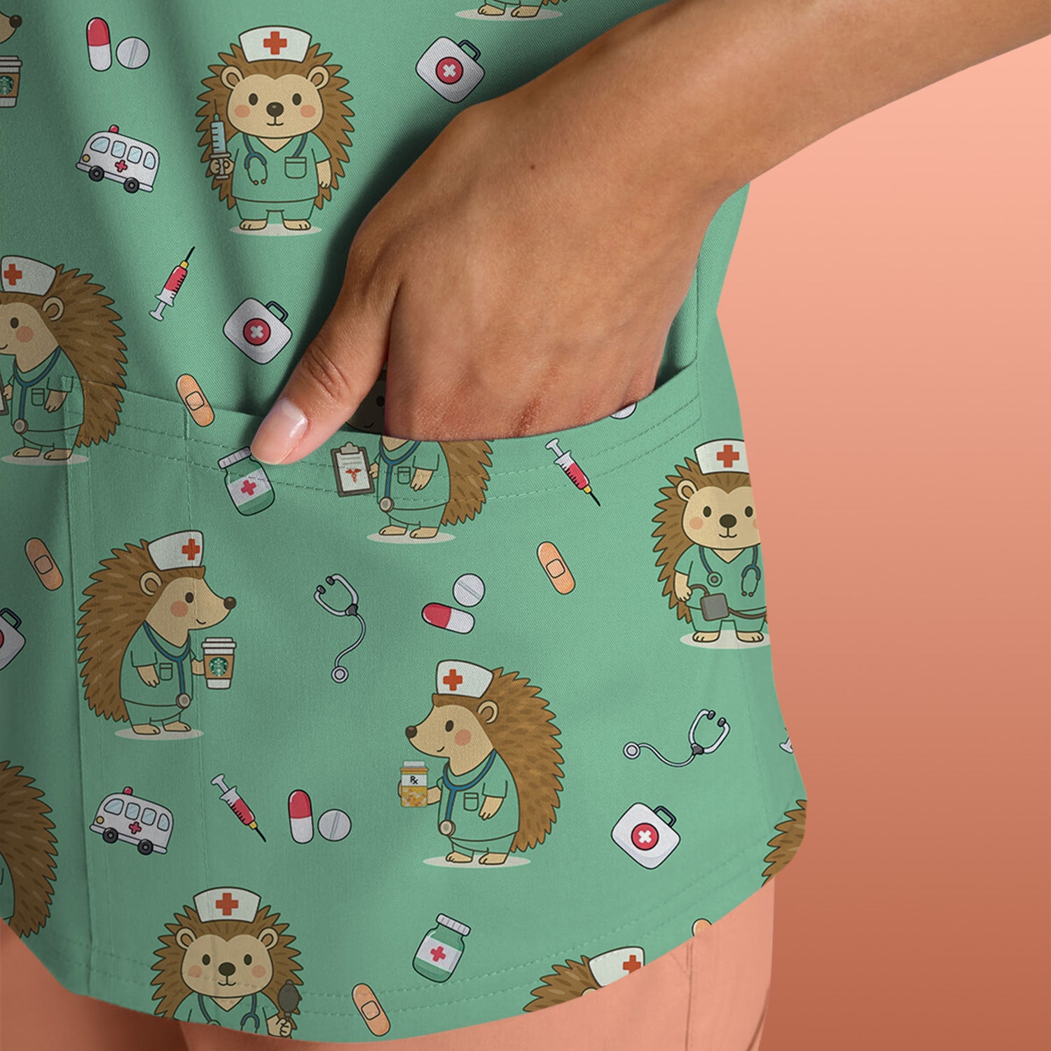 Funny Nurse Hedgehog T-Shirt - Cute Medical Icon Design - Gift for RN LPN CNA & Healthcare Workers