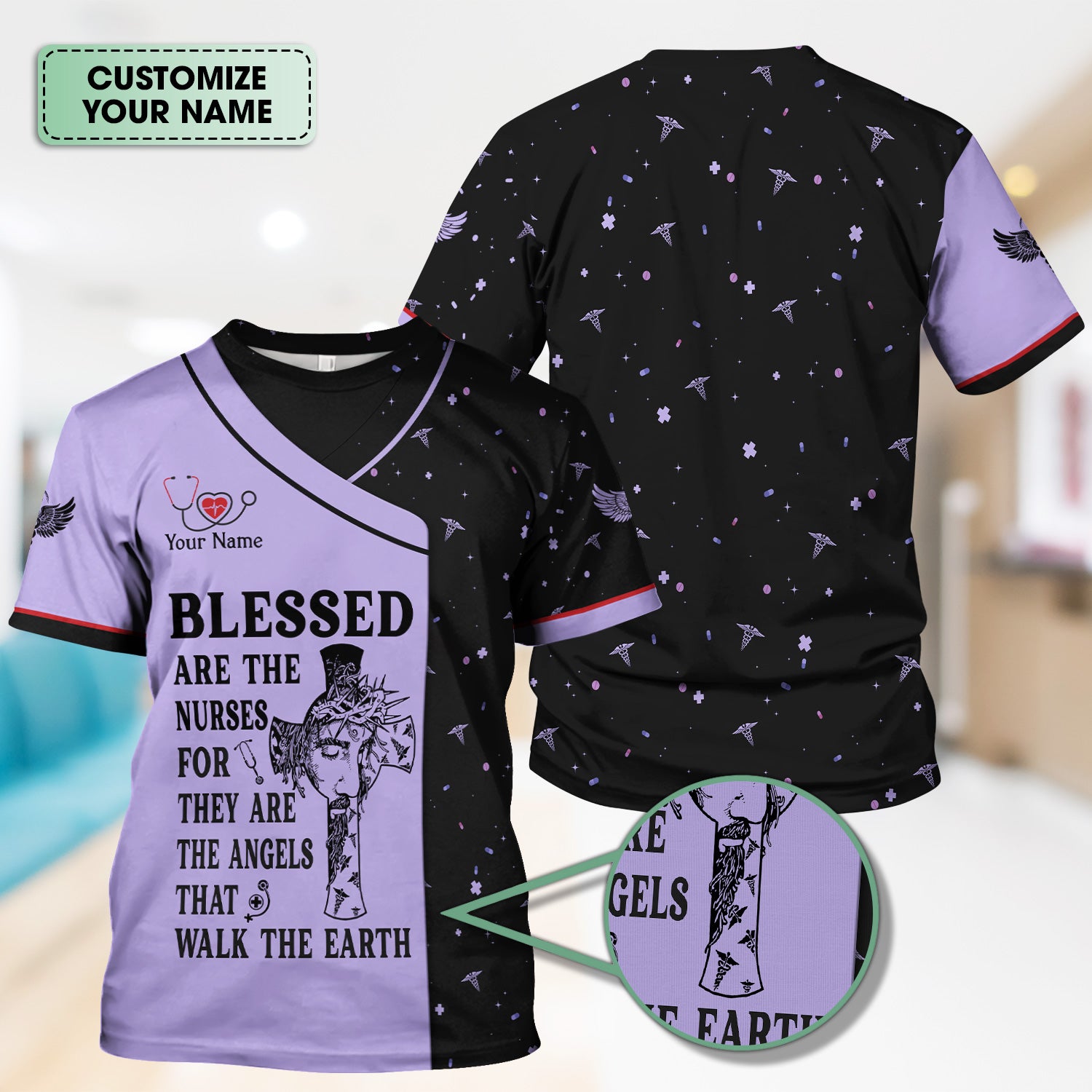 Personalized Christian Nurse Shirt - Blessed Are The Nurses Angel - Gift for Women RN LPN & Healthcare Workers