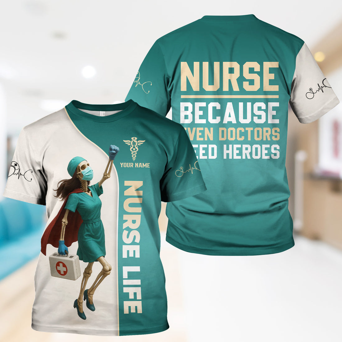 Superhero Nurse Shirt - Custom Skeleton Nurse Life Tee with Cape & Quote - Bold Gift for RN, LPN, CNA
