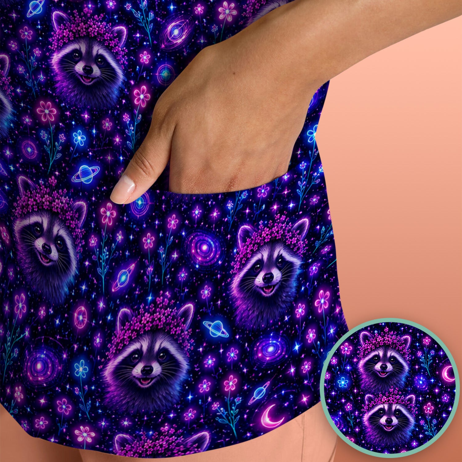 Galaxy Raccoon Nurse Pattern Scrub Top, Comfortable Scrubs for Nurses