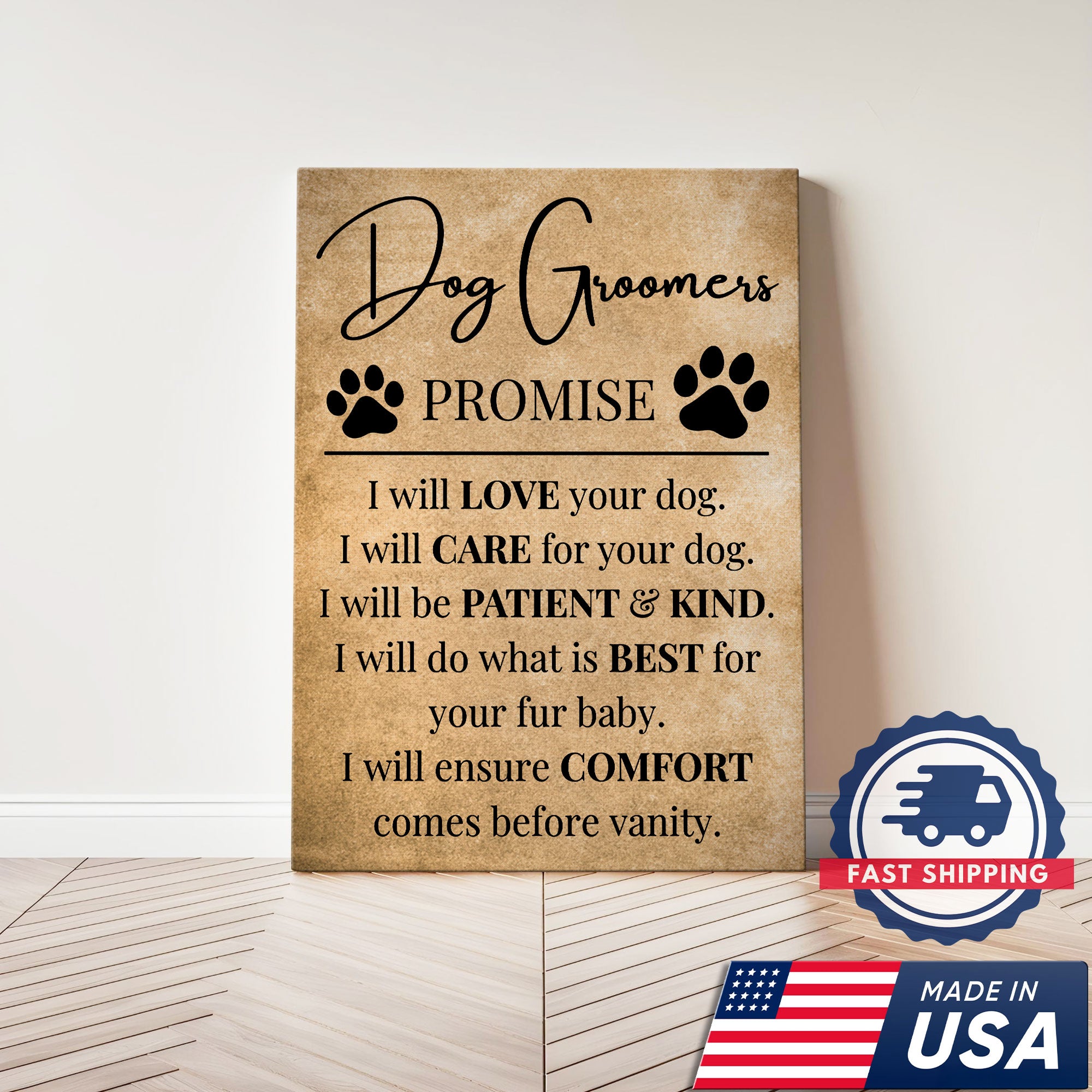 Dog Groomers Promise Inspirational Canvas, Dog Lover Wall Art, Pet Groomer Gift