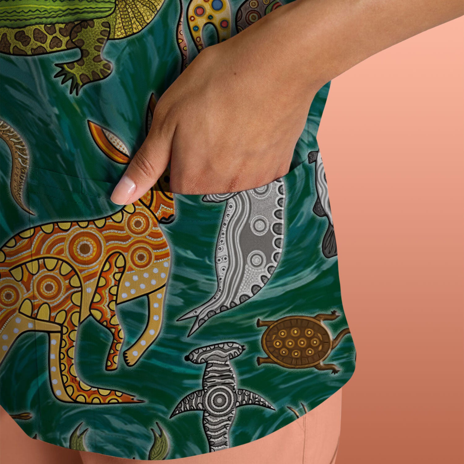 Crocodile Turtle Snake Animal Pattern Scrub Top, Comfortable Scrubs for Nurses