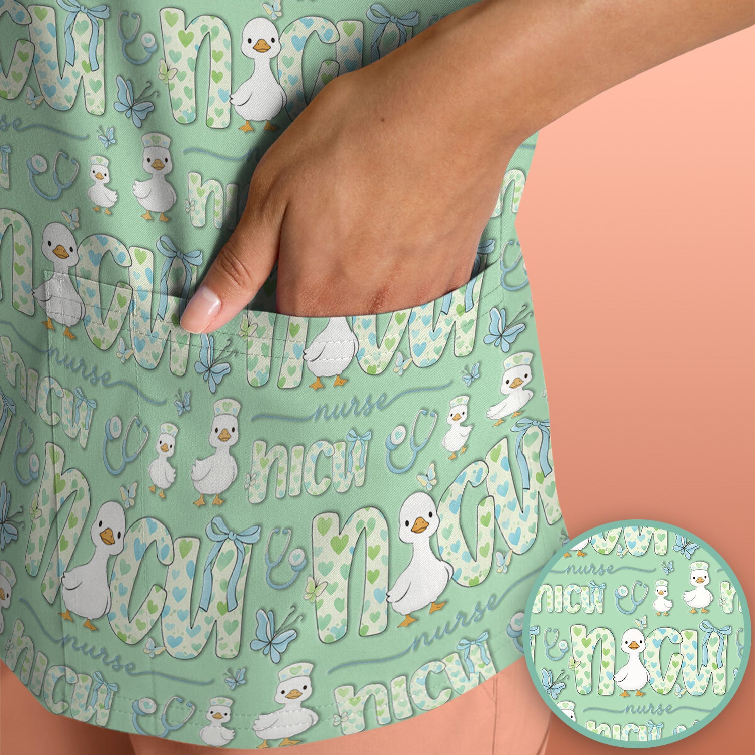 NICU Nurse Duck Pattern Scrub Top, Comfortable Scrubs for Nurses