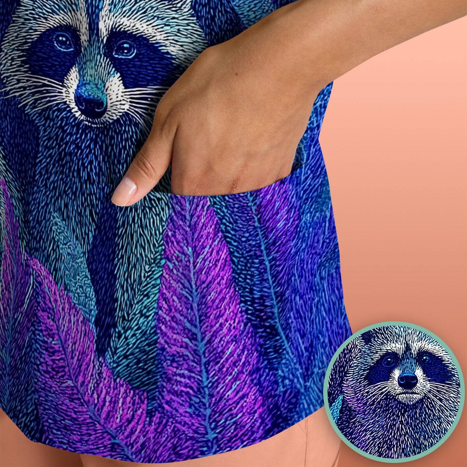 Moonlit Raccoon Pattern Scrub Top, Comfortable Scrubs for Nurses