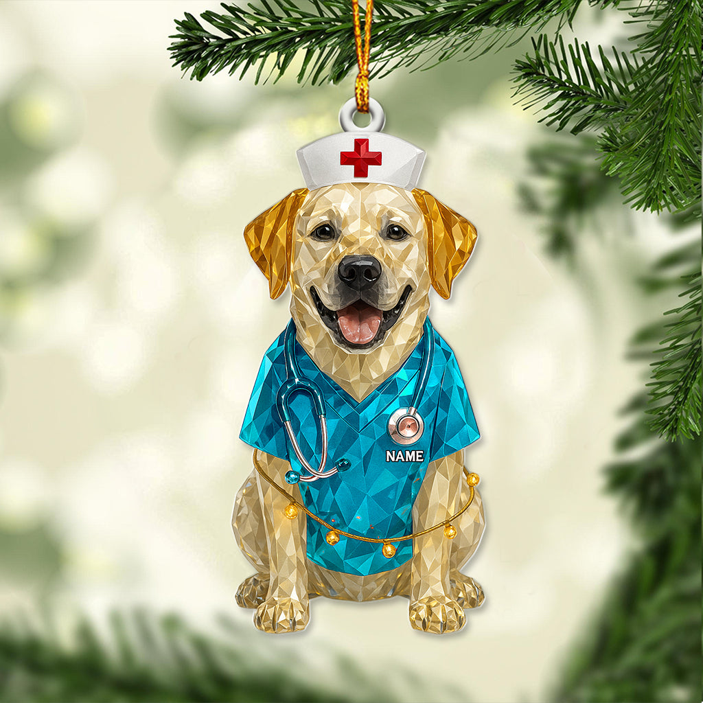Nurse Dog Christmas Ornament, Low Poly Crystal Labrador Decor, Cute Nurse Pup Xmas Tree Hanging Gift