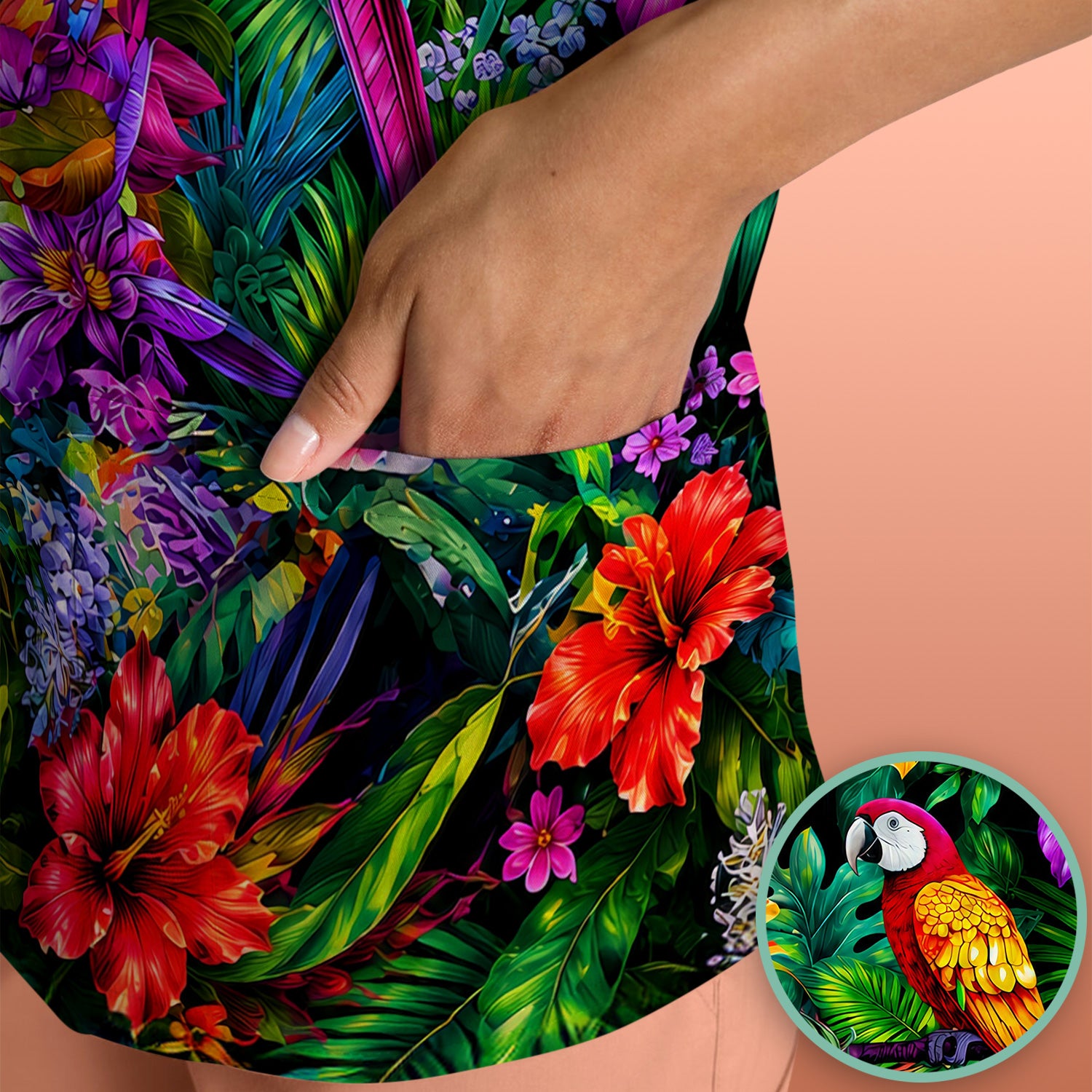 Tropical Parrot Jungle Blossom Pattern Scrub Top, Comfortable Scrubs for Nurses