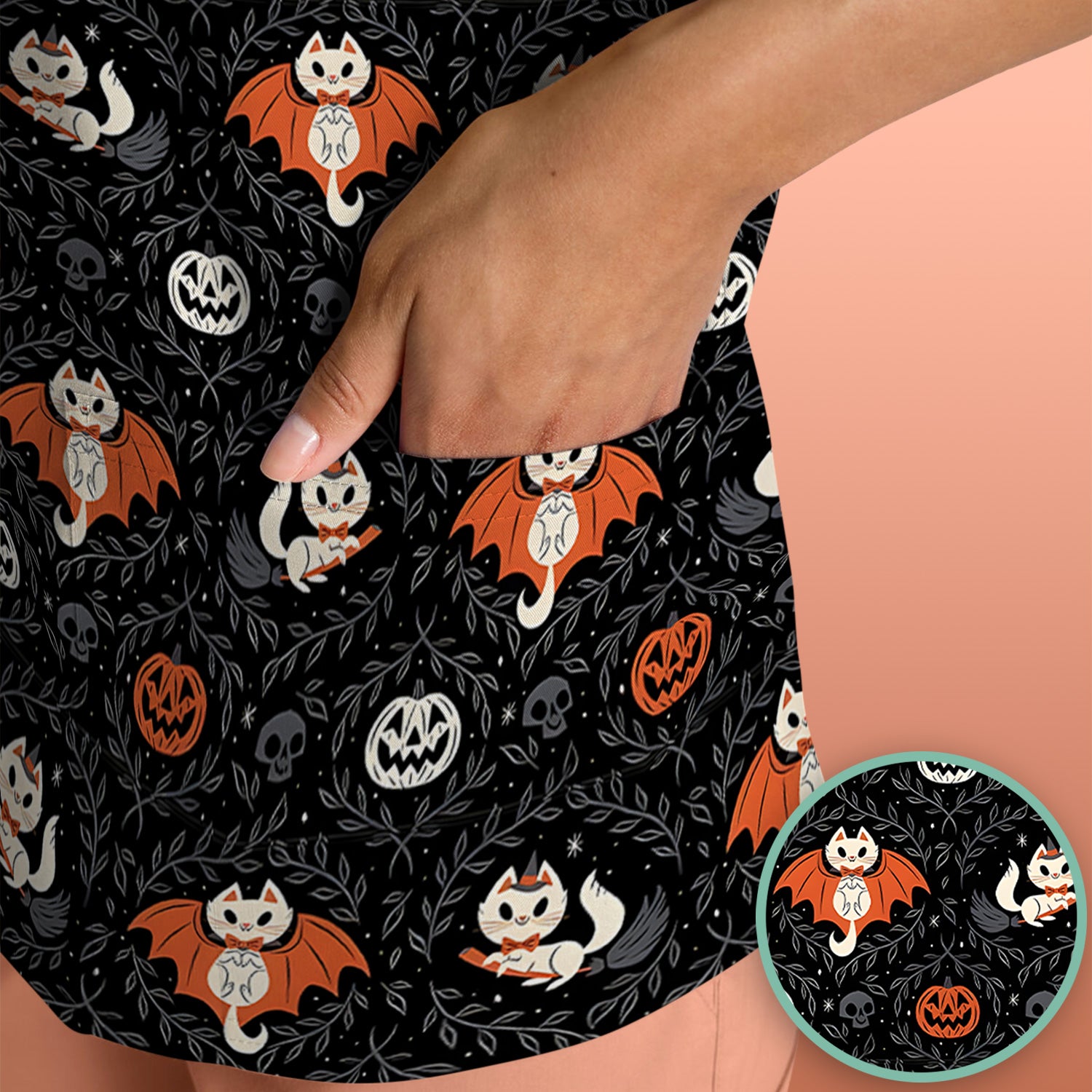Cute Halloween Vampire Cat Pattern Scrub Top, Comfortable Scrubs for Nurses