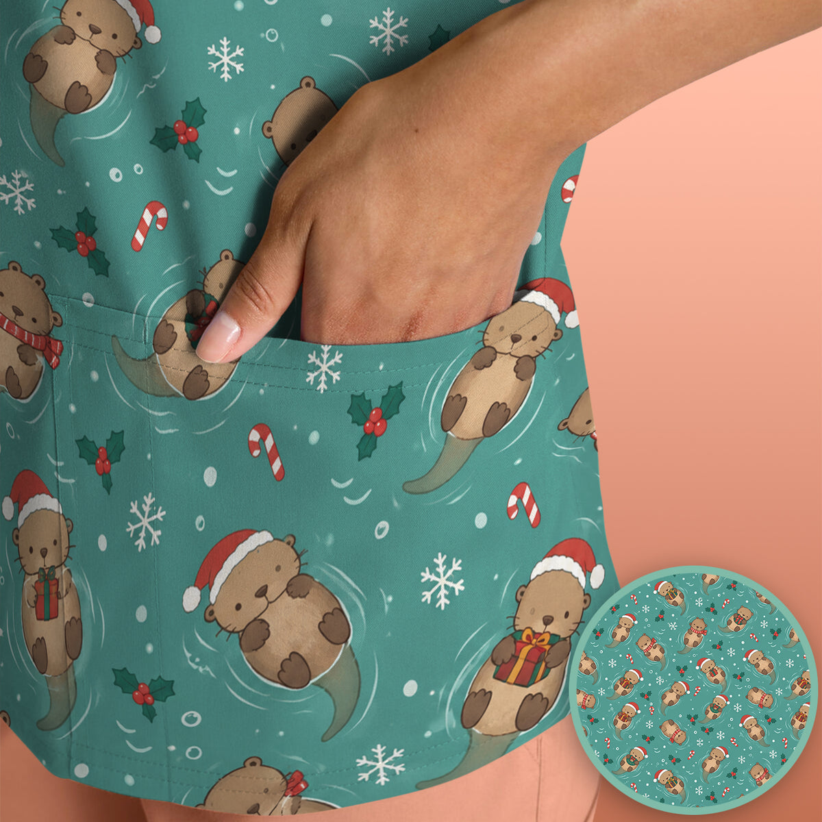 Christmas Sea Otters And Gifts Scrub Top, Comfortable Scrubs for Nurses