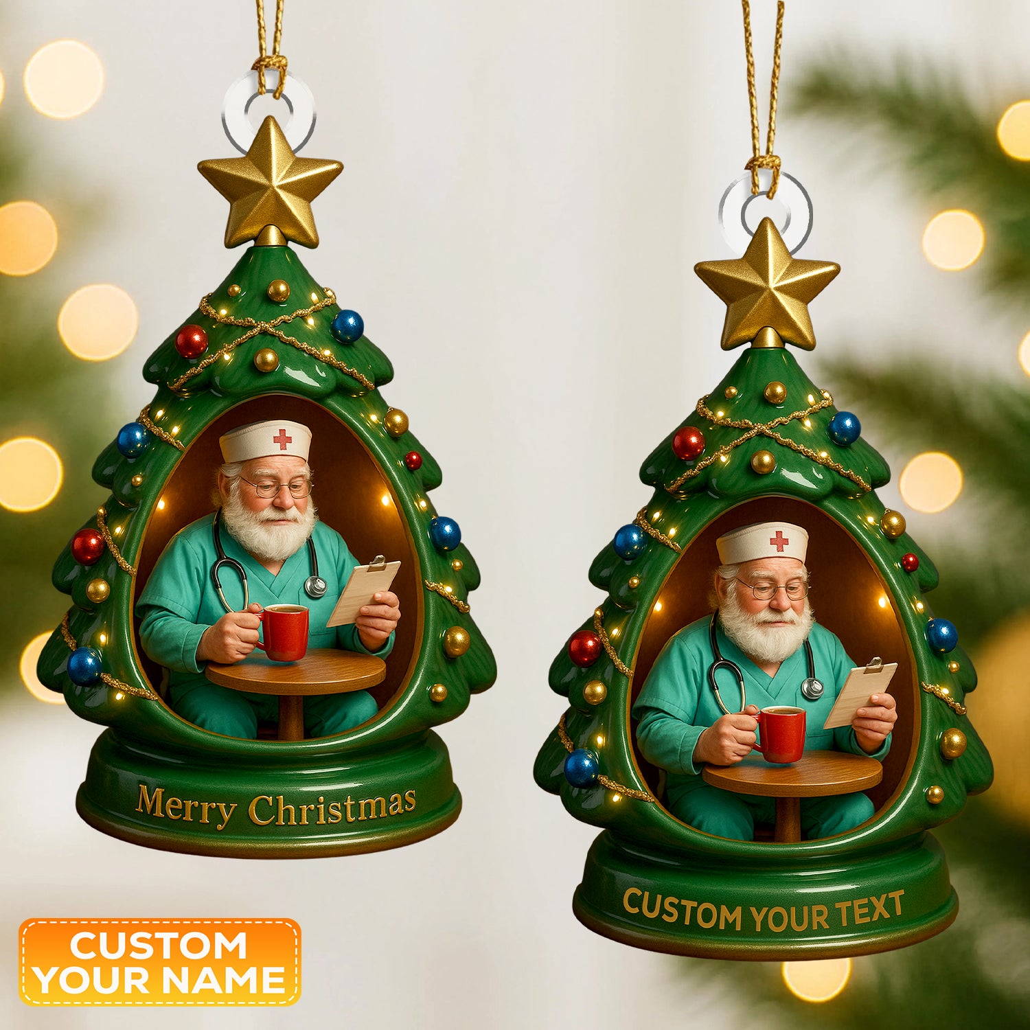 Personalized Nurse Christmas Tree Ornament, Custom Name Doctor Ornament, Xmas Medical Santa Nursing Decor