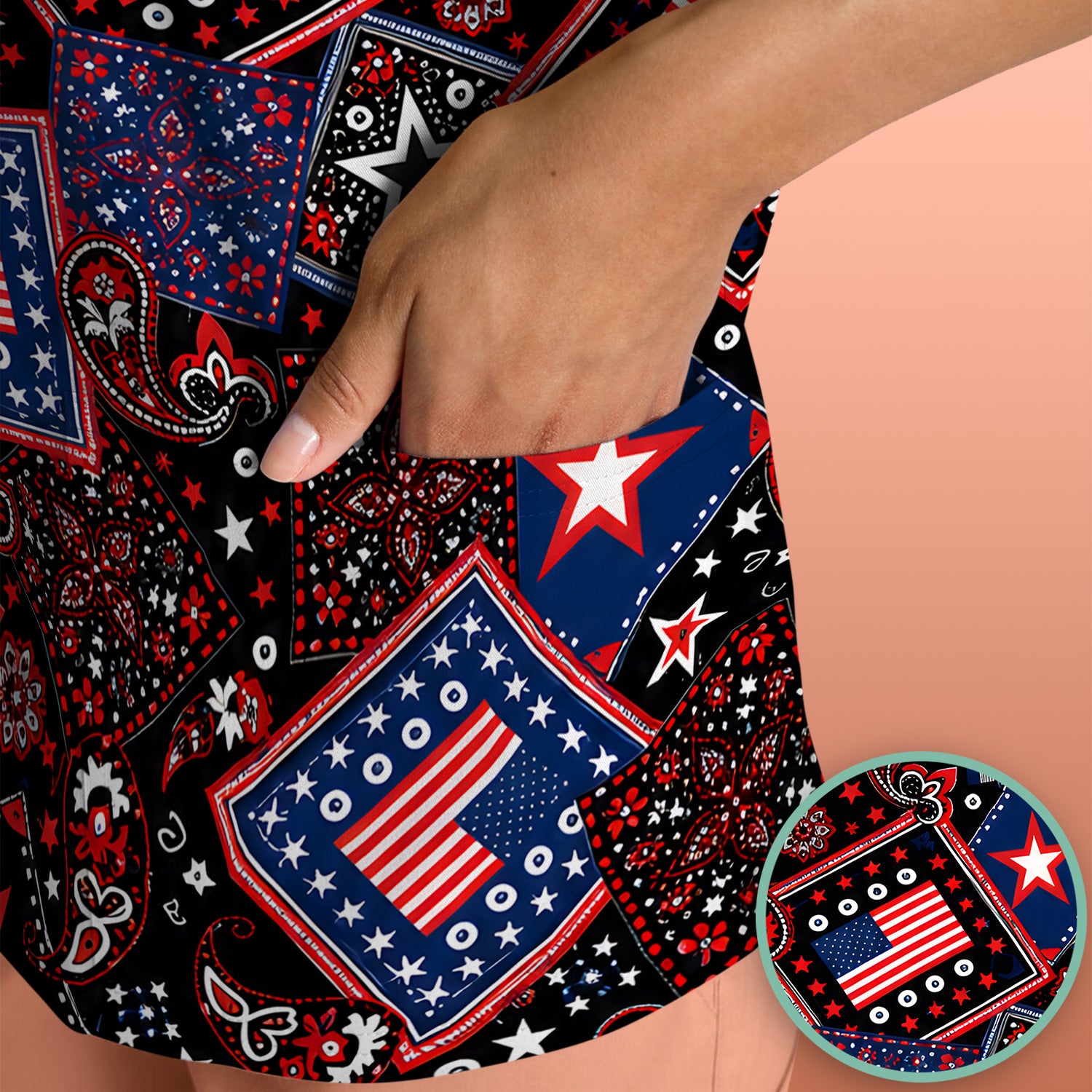 Patriotic Bandana With USA Flag Pattern Scrub Top, Comfortable Scrubs for Nurses