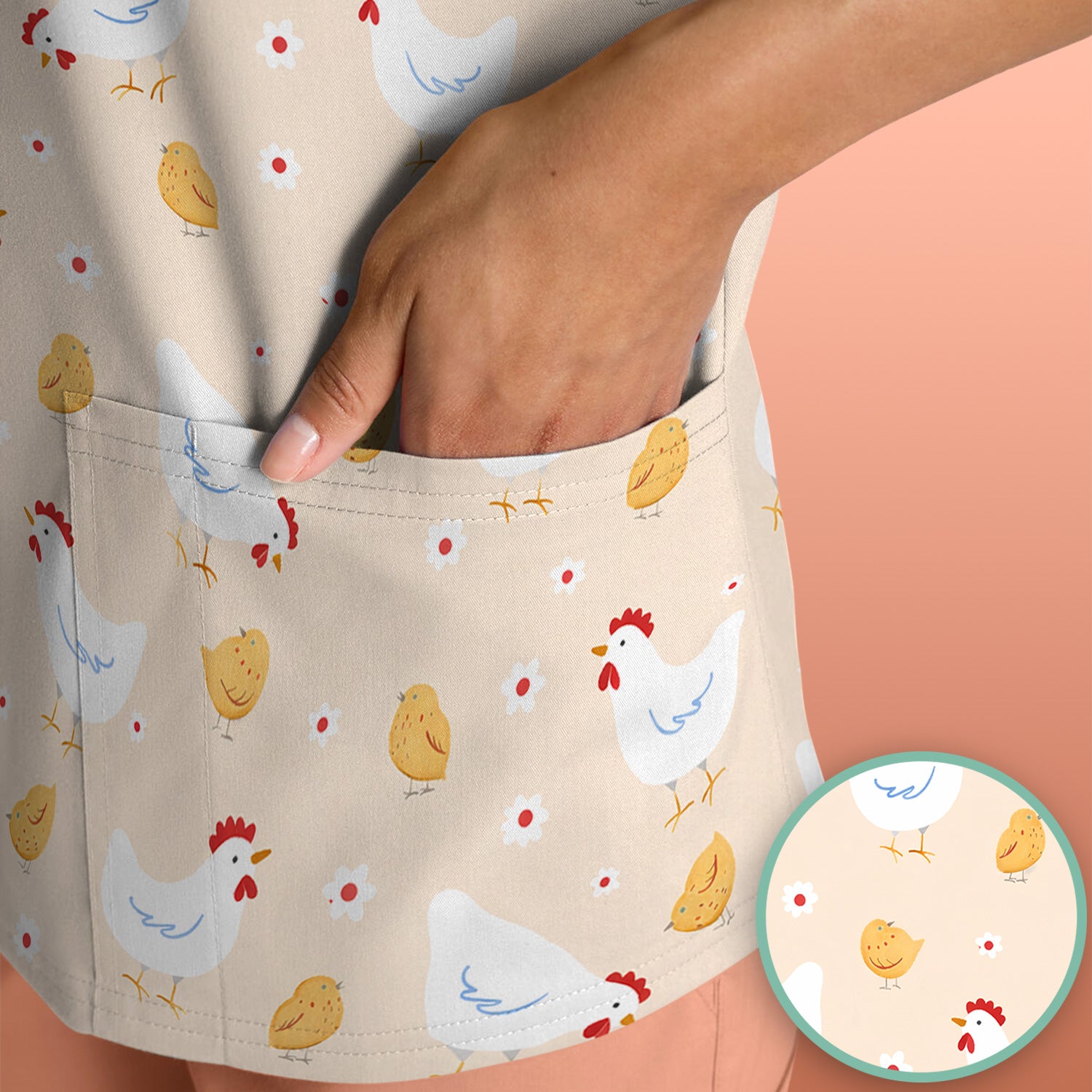 Chicken And Cute Chicks Pattern Scrubs Top, Comfortable Scrubs for Nurses