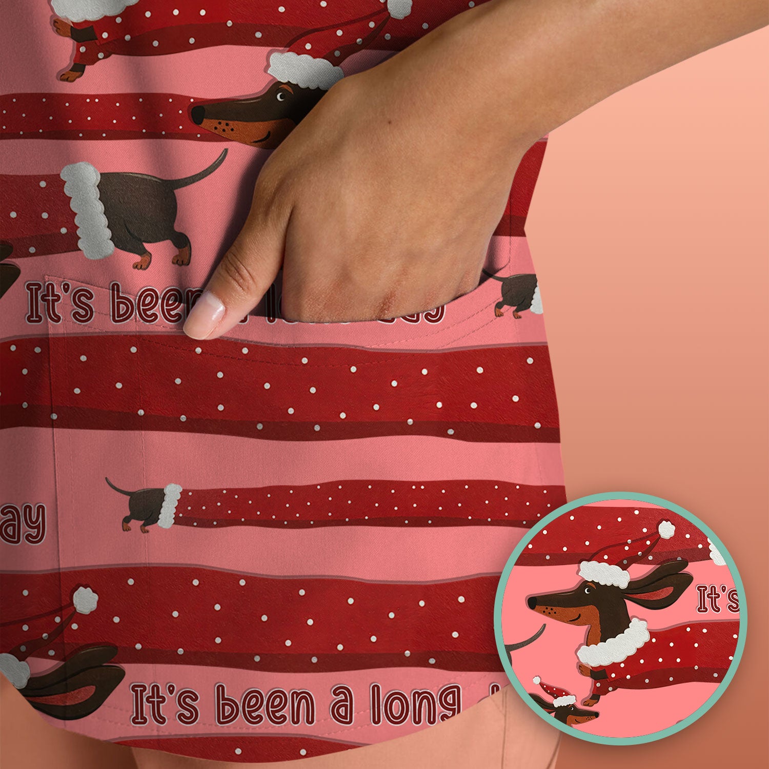 Funny Dachshund Christmas Scrub Top - It's Been a Long Day Shirt - Cute Wiener Dog Holiday Medical Uniform for Women