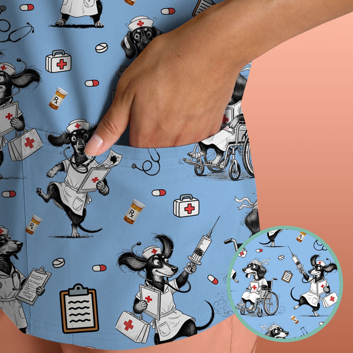 Custom Nurse Scrubs for Women - Funny Dog Print Medical Top - Multi Color Personalized Nursing Shirt for Healthcare Workers