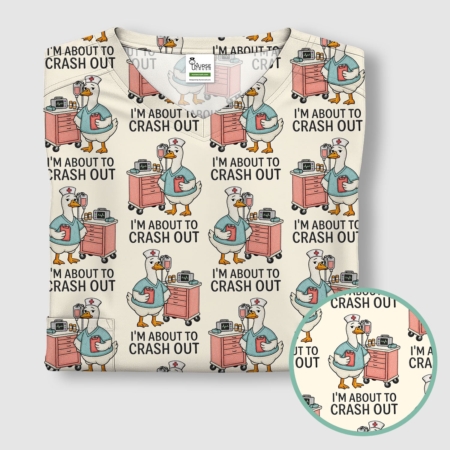 Funny Nurse Goose Crash Out Pattern Scrub Top, Comfortable Scrubs for Nurses