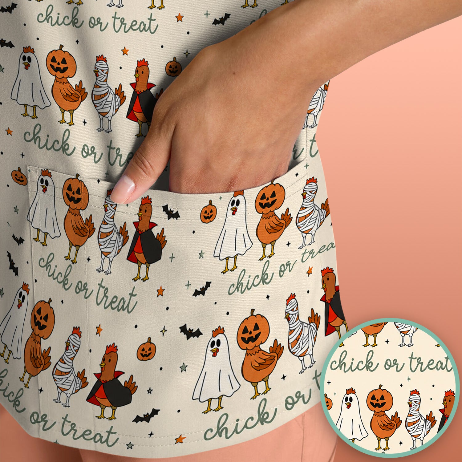 Funny Chick Or Treat Season Scrub Top, Comfortable Scrubs for Nurses