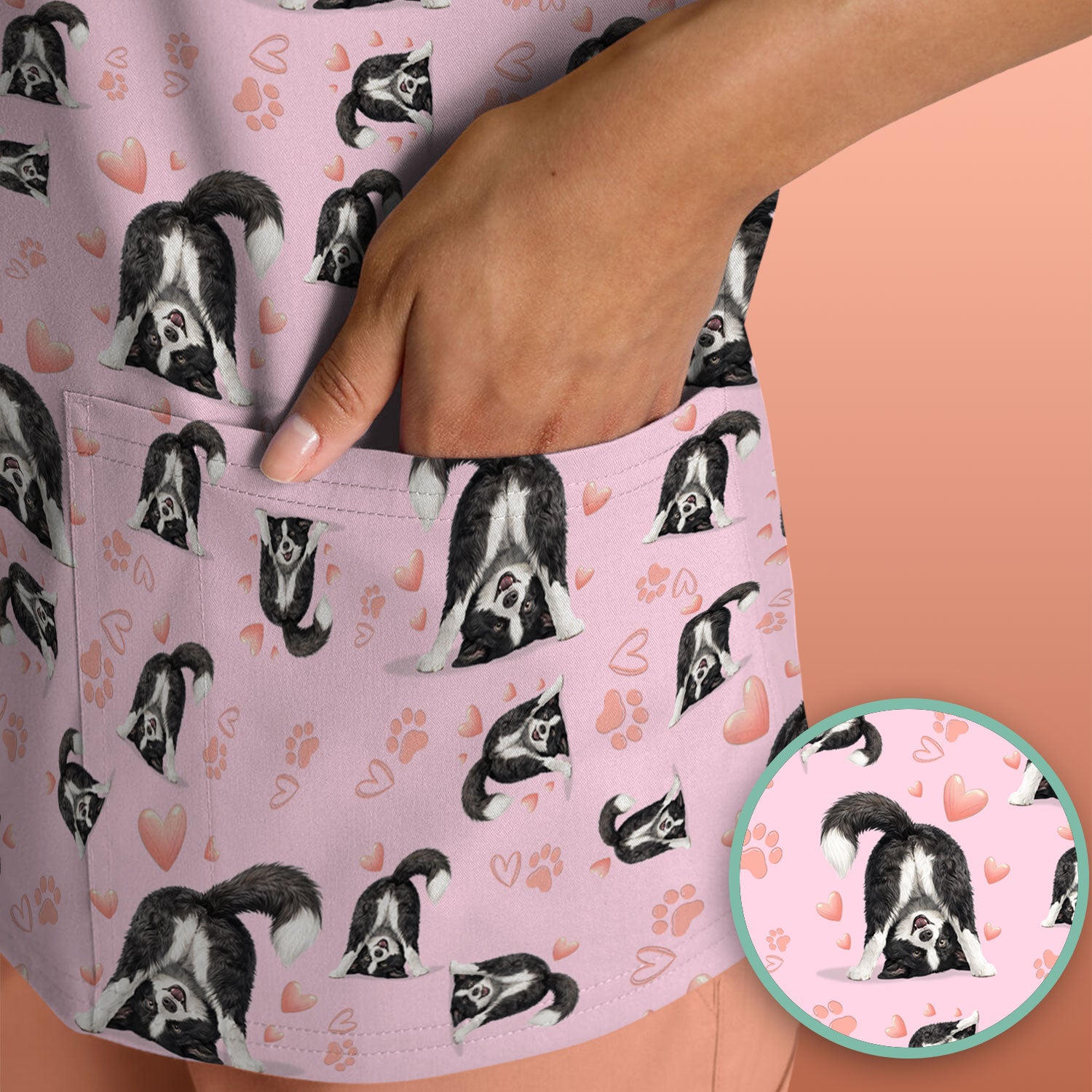 Cute Puppy Heart Medical Pattern Scrub Top, Comfortable Scrubs for Nurses