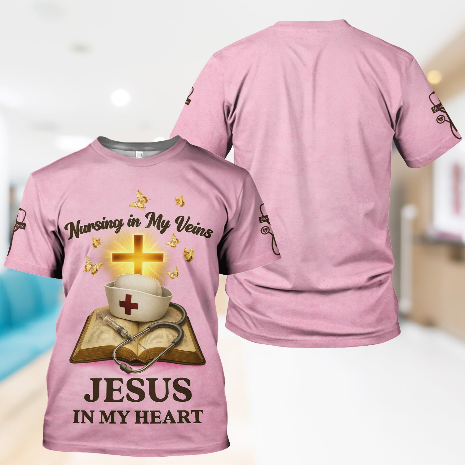 Personalized Christian Nurse Shirt - Jesus in My Heart  Quote - Available in Multiple Colors - Gift for Women RN LPN