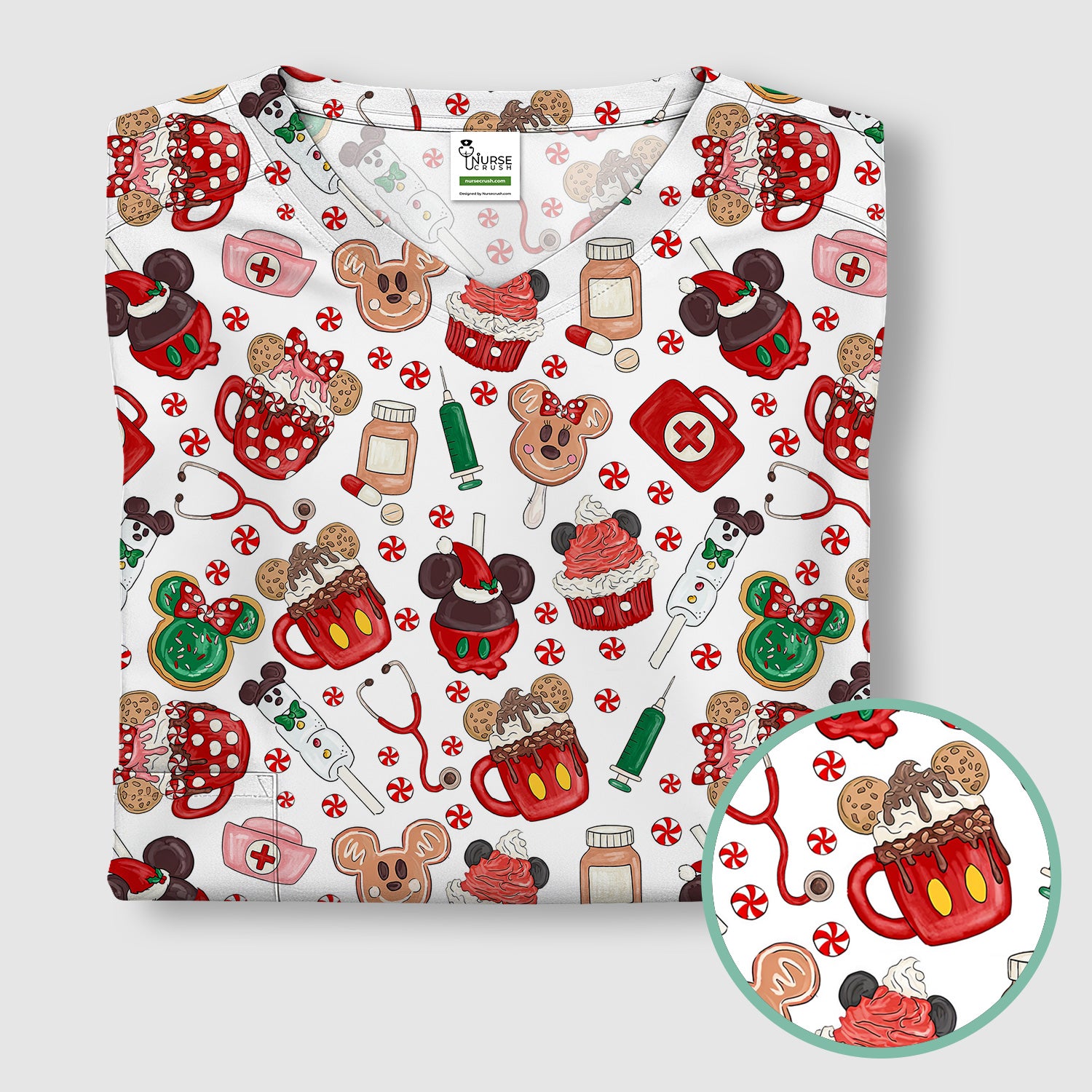 Funny Gingerbread Christmas Scrub Top - Cute Candy Cupcake Nurse Shirt - Holiday Medical Uniform RN CNA LPN