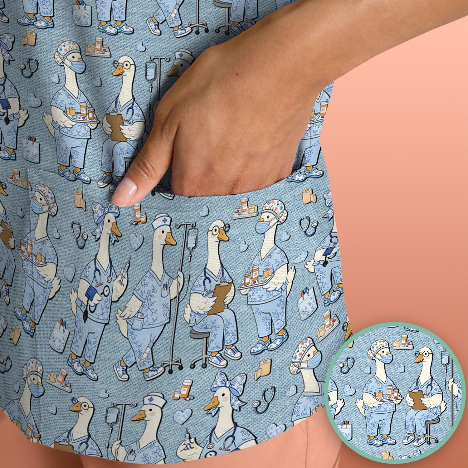 Cute Nurse Goose Working Pattern Scrub Top, Comfortable Scrubs for Nurses
