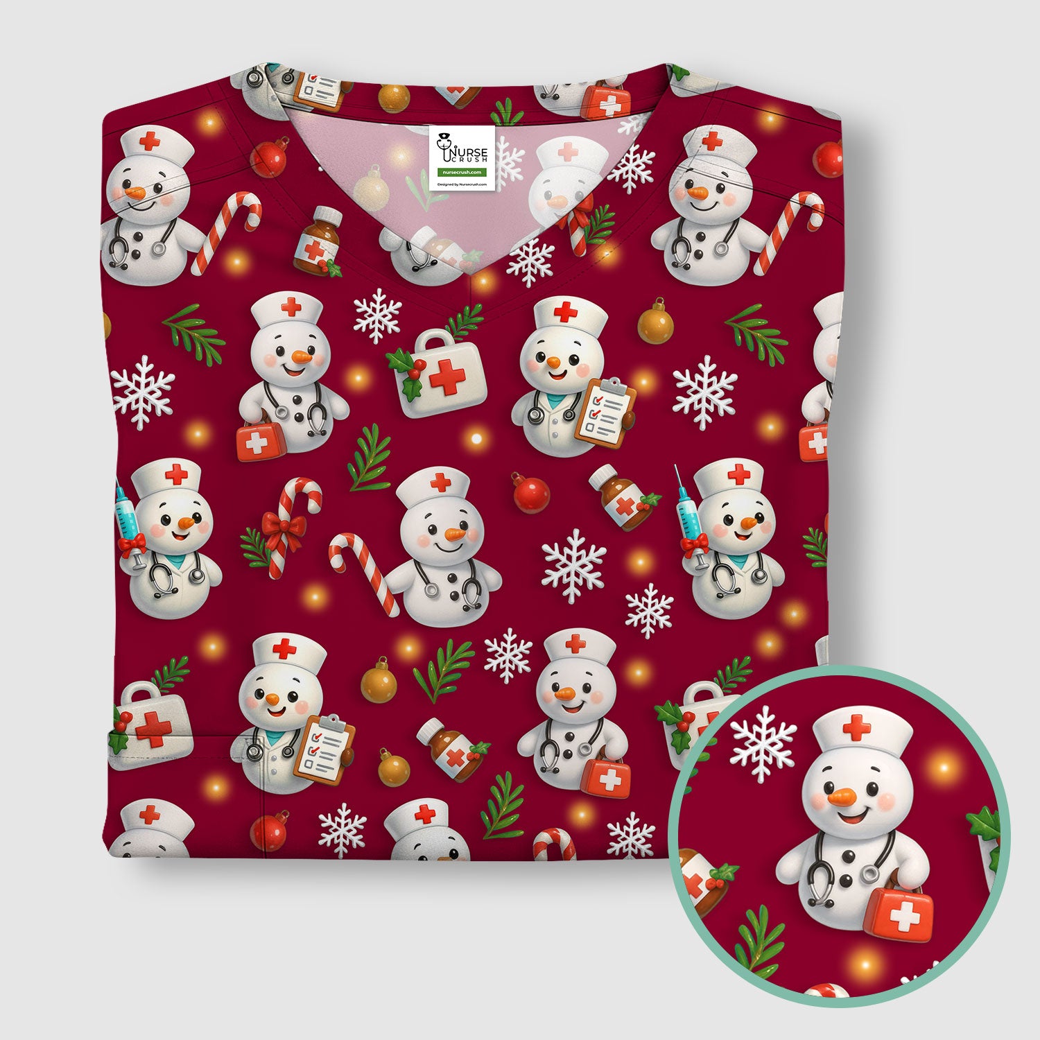 Holiday Nurse Scrub Top Christmas Design - Adorable Snowman Nursing Shirt - Cute Medical Gift for RN LPN CNA Doctors