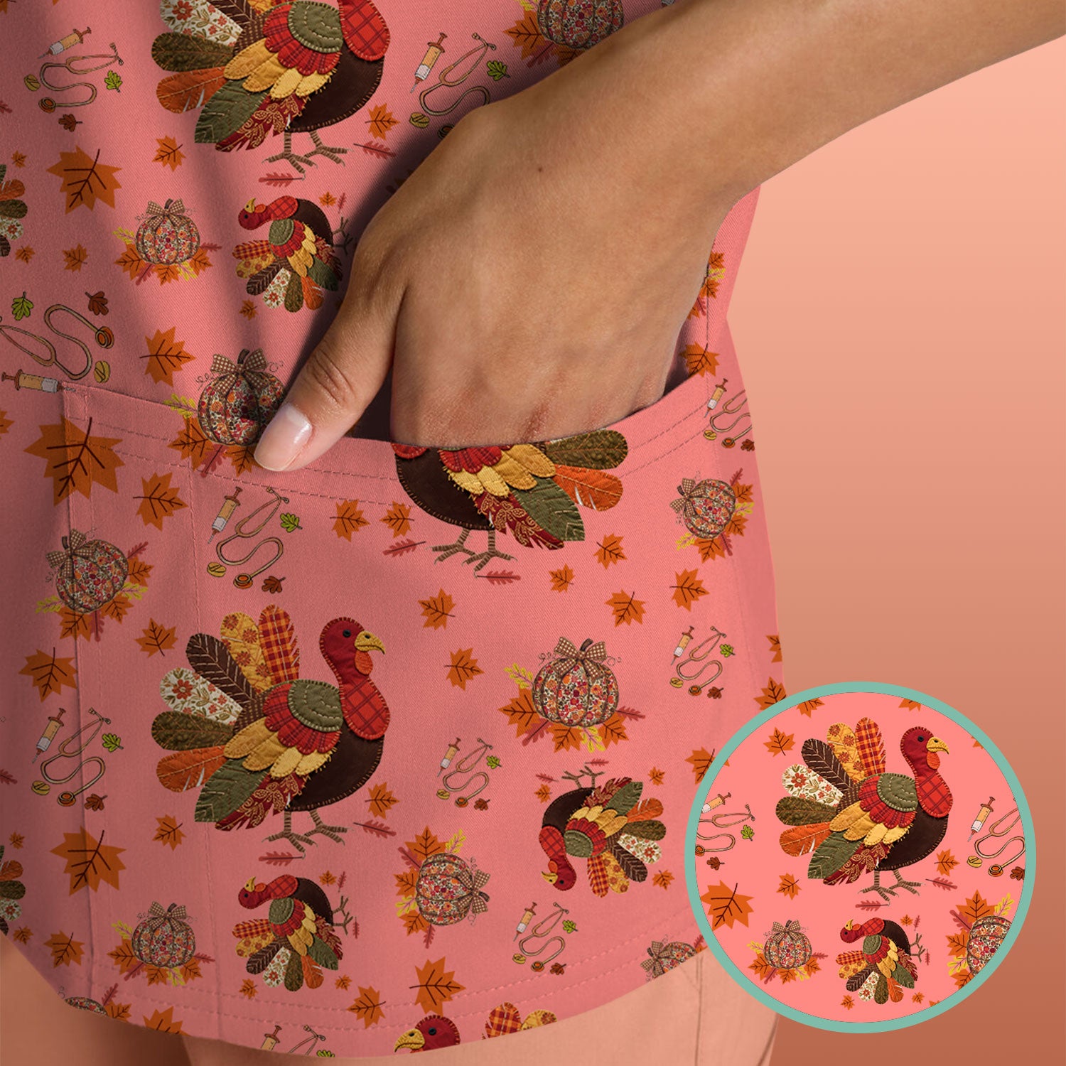 Fall Leaves Thanksgiving Scrubs for Nurses - Comfortable Scrub Tops - Turkey Nursing Uniform Gift for Women