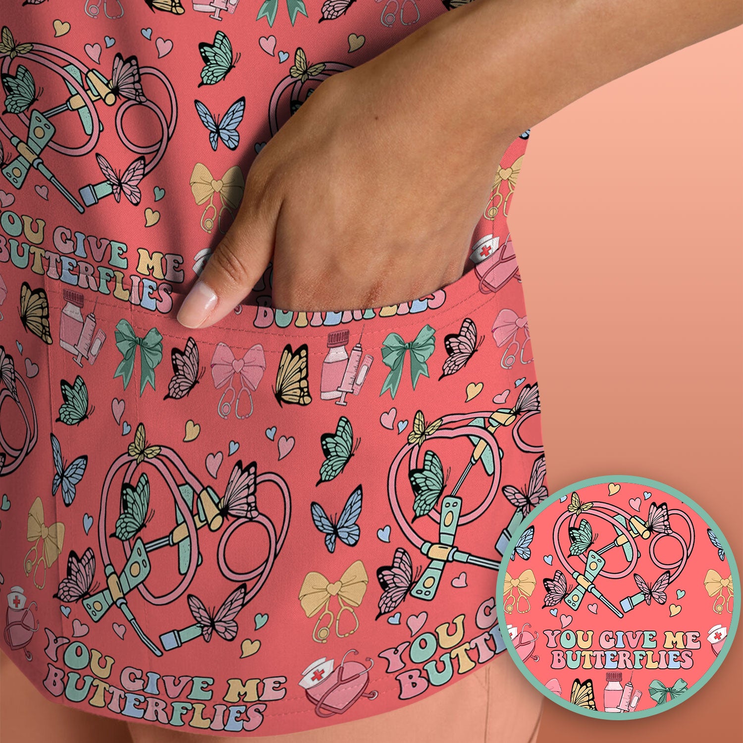 Butterfly Heart Valentine Medical Pattern Scrub Top, Comfortable Scrubs for Nurses