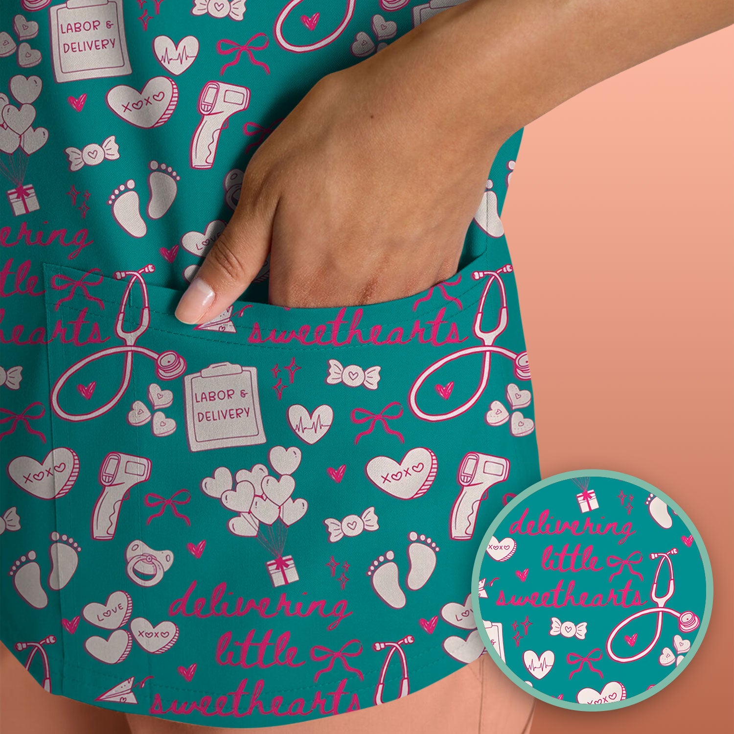 Valentine Labor And Delivery Scrub Top, XOXO Pattern Scrub Shirt, Breathable Fabrics Nursing Uniform For Women