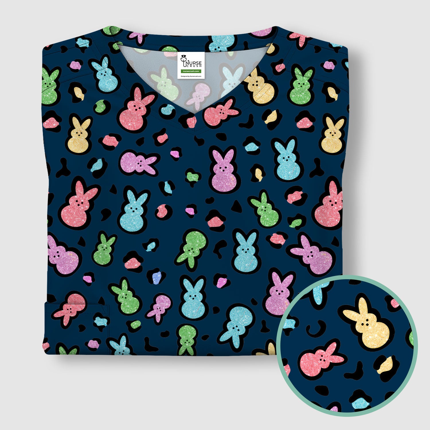 Cute Easter Bunny Pastel Pattern Scrub Top, Comfortable Scrubs for Nurses