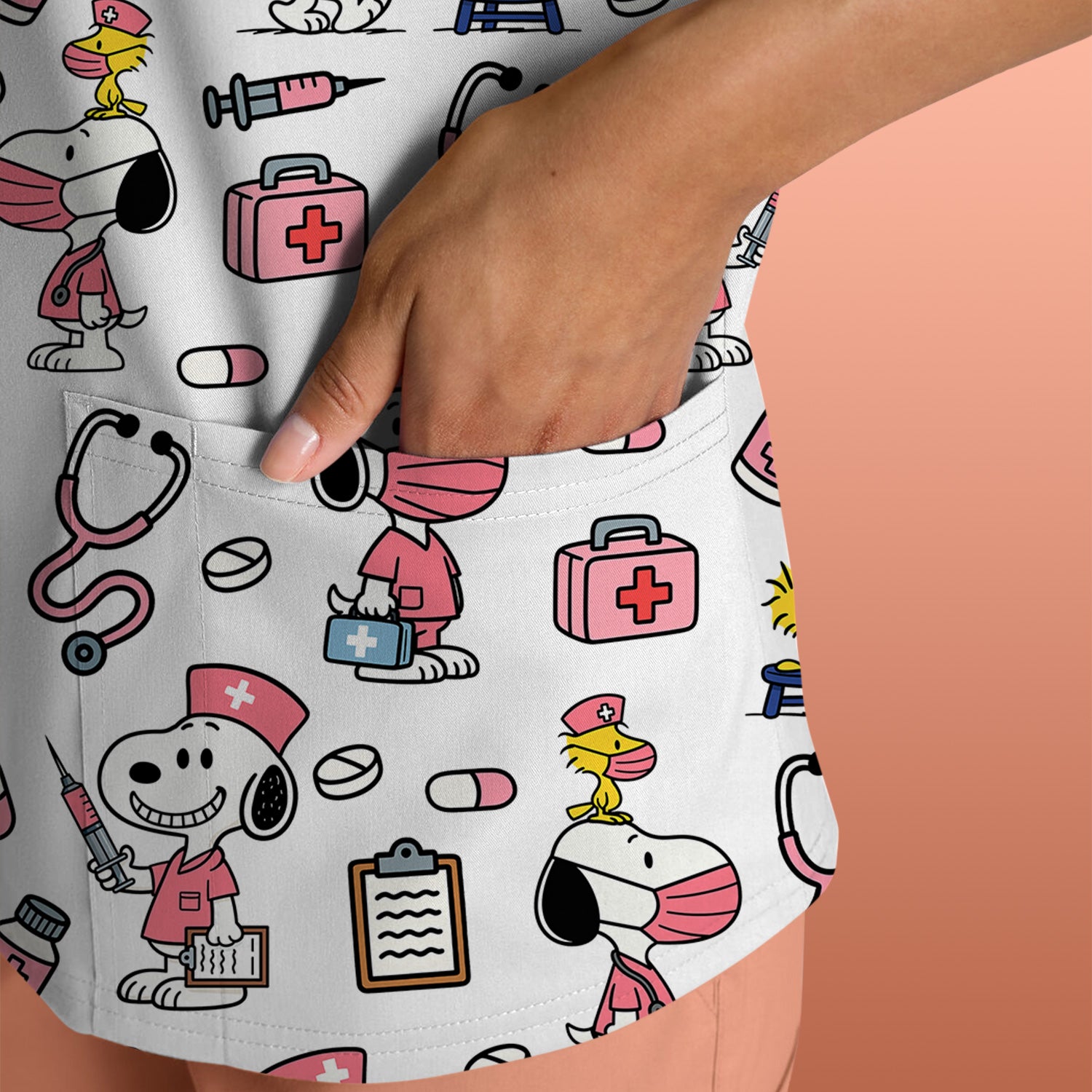 Custom Scrub Top for Nurses - Funny Snoopy Medical Scrub Shirt Multi Color - Cute Nursing Scrub Shirt with Handy Pockets