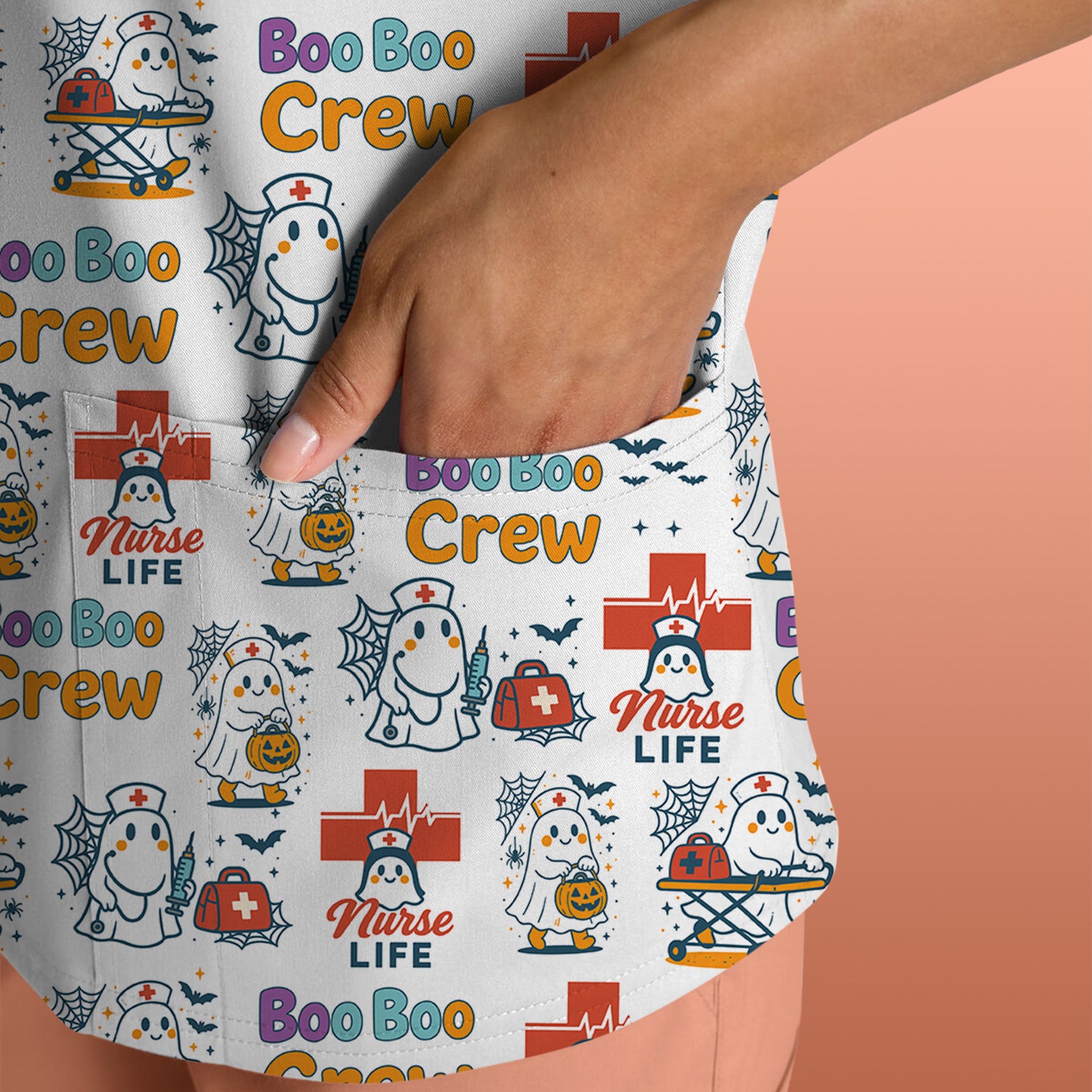 Cute Ghost Nurse Shirt for Halloween - Spooky Boo Boo Crew & Medical Icons Graphic Tee - Gift for ER LPN CNA Nurses