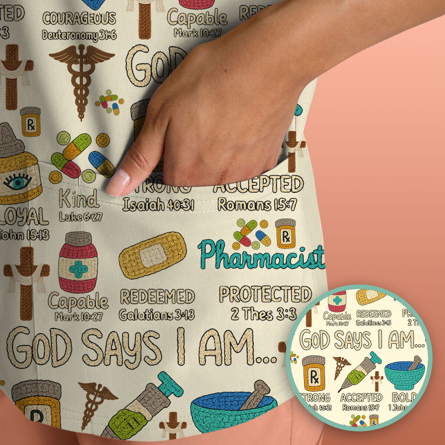 God Says I Am Pharmacist Scrub Top - Christian Pharmacy Scrubs for Women - Faith Inspired Medical Uniform - Bible Verse Nurse Shirt