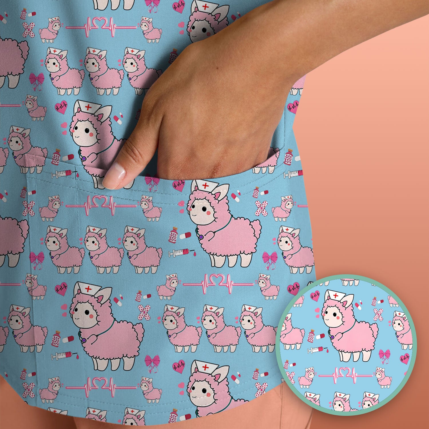 Llama Ain't Got Time For Your Drama Scrub Top, Funny Pattern Scrub Shirt, Breathable Fabrics Nursing Uniform