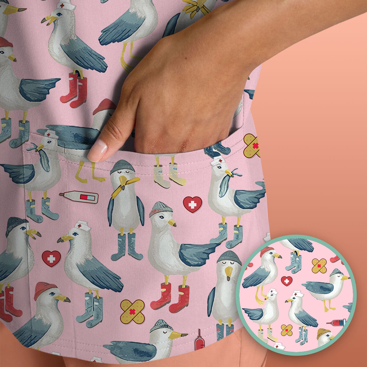 Seagull Scrub Top for Nurses - Adorable Birds Medical Uniform - Funny Shirt for RN CNA LPN